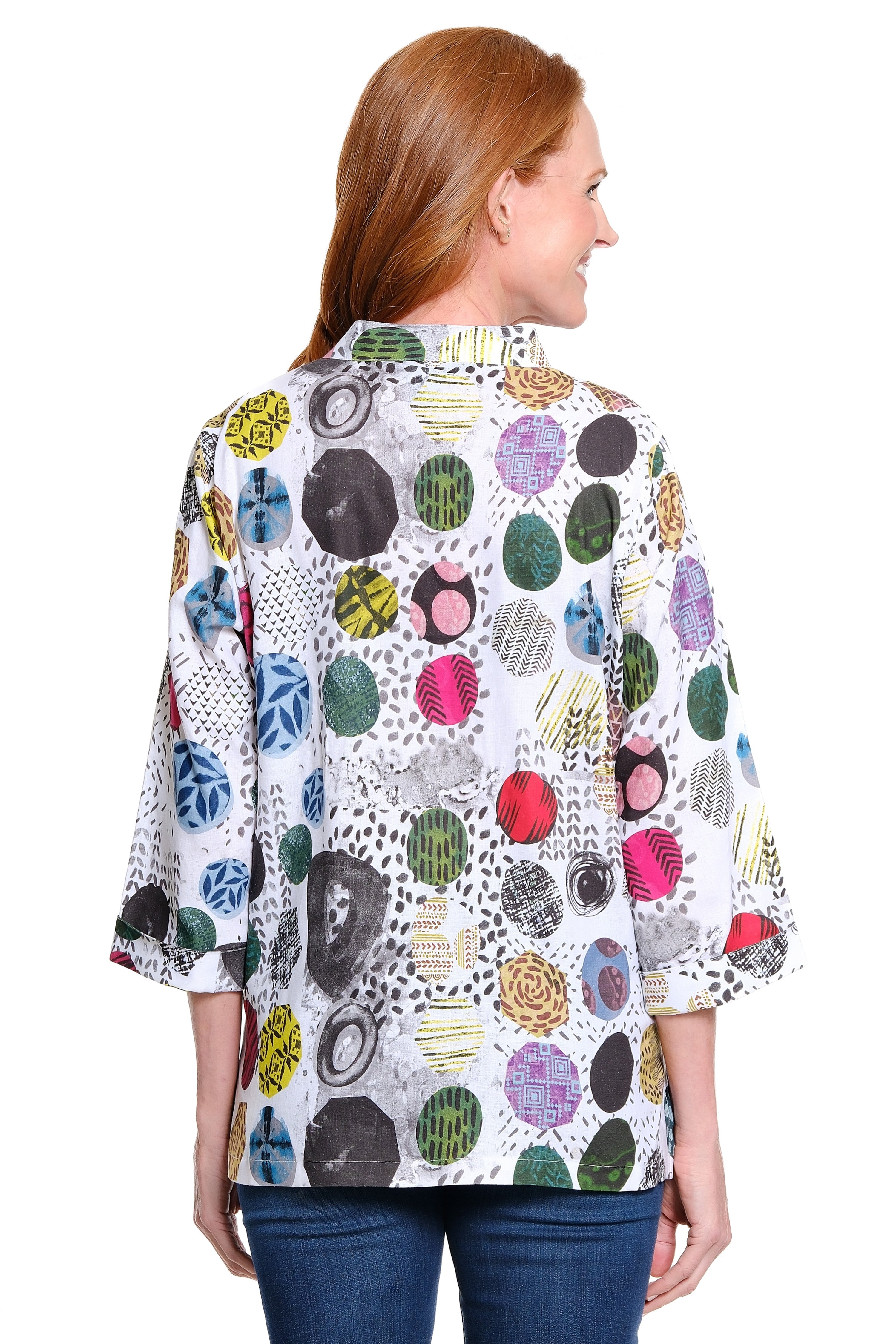 Button Front Woven Jacket - Abstract Multi