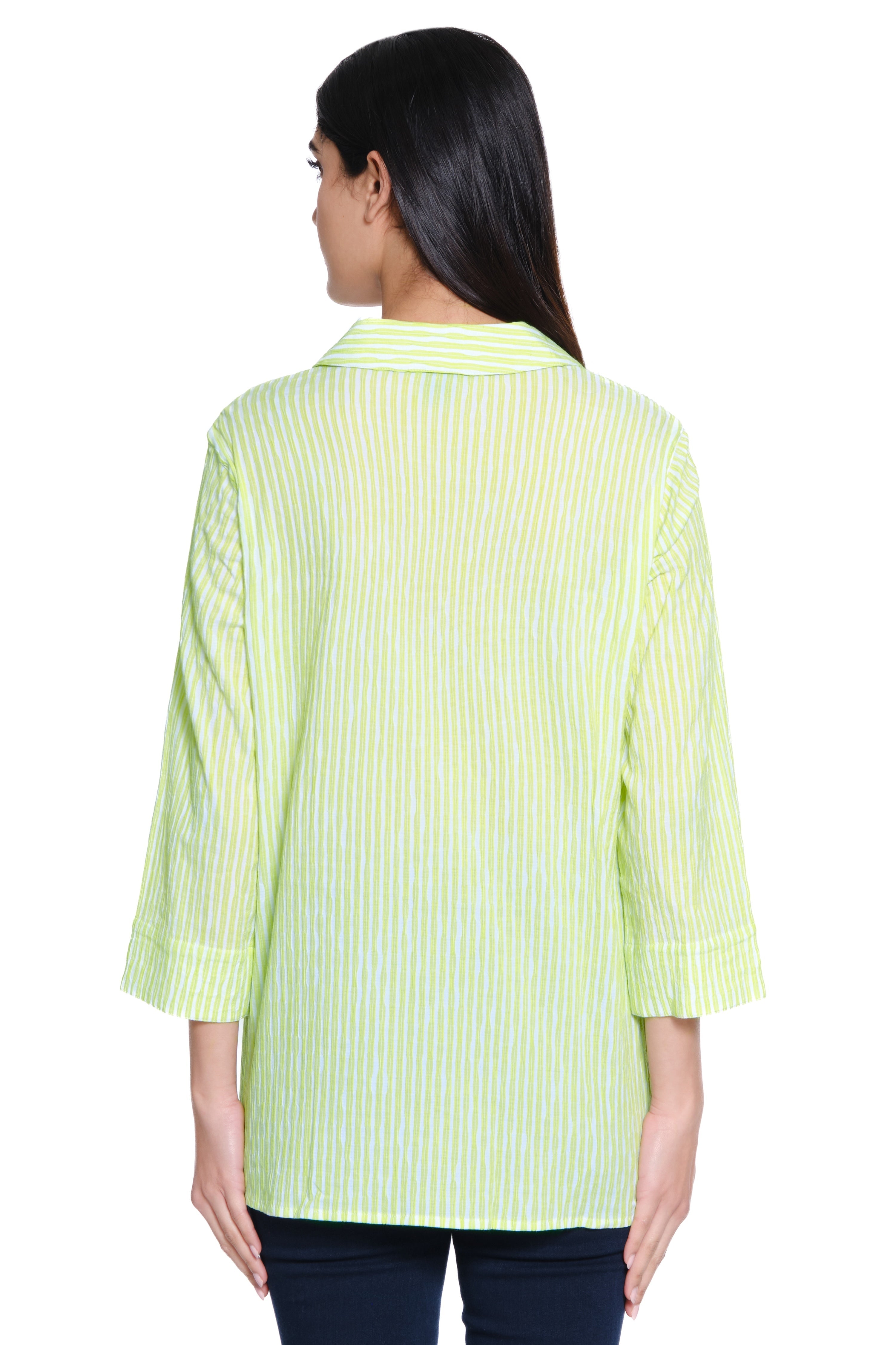 Woven Button Front Blouse - Soft Lime