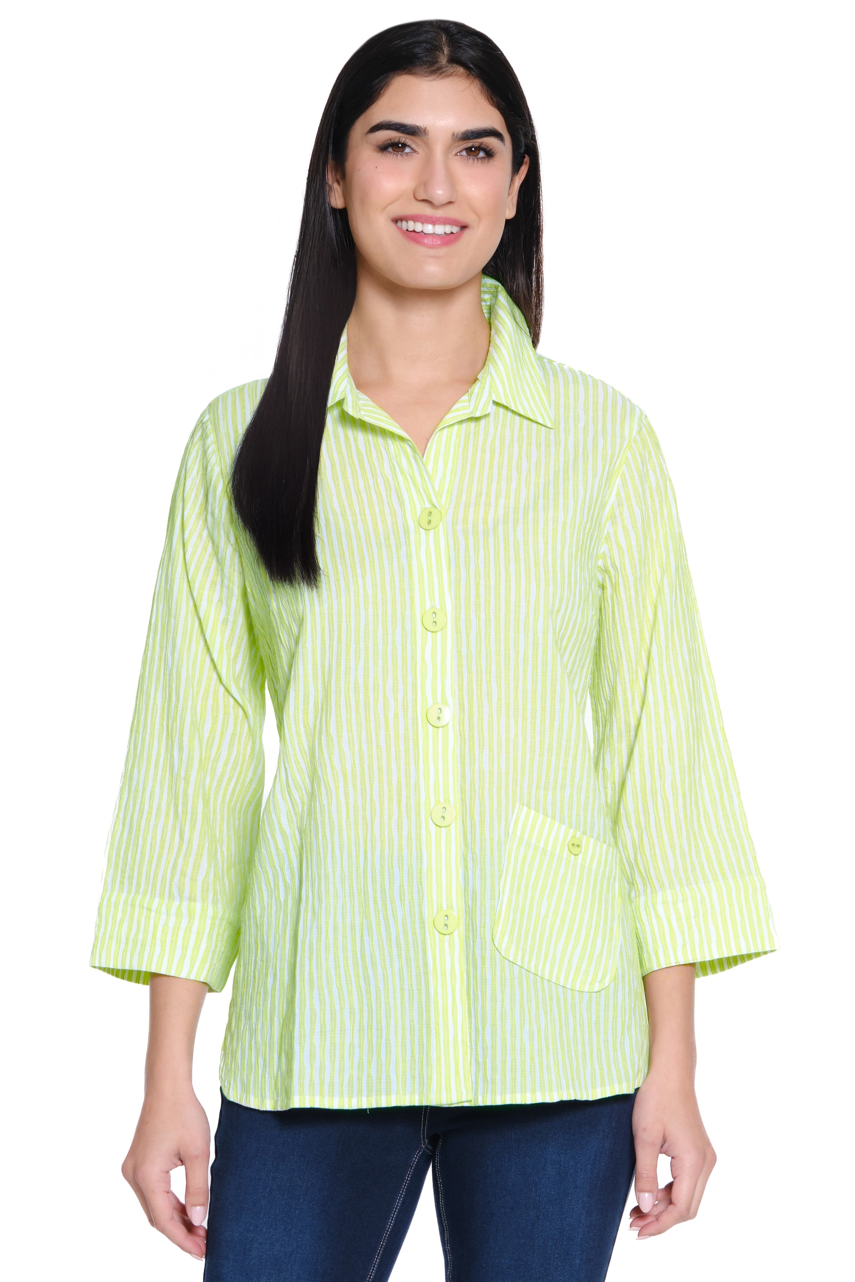 Woven Button Front Blouse - Soft Lime