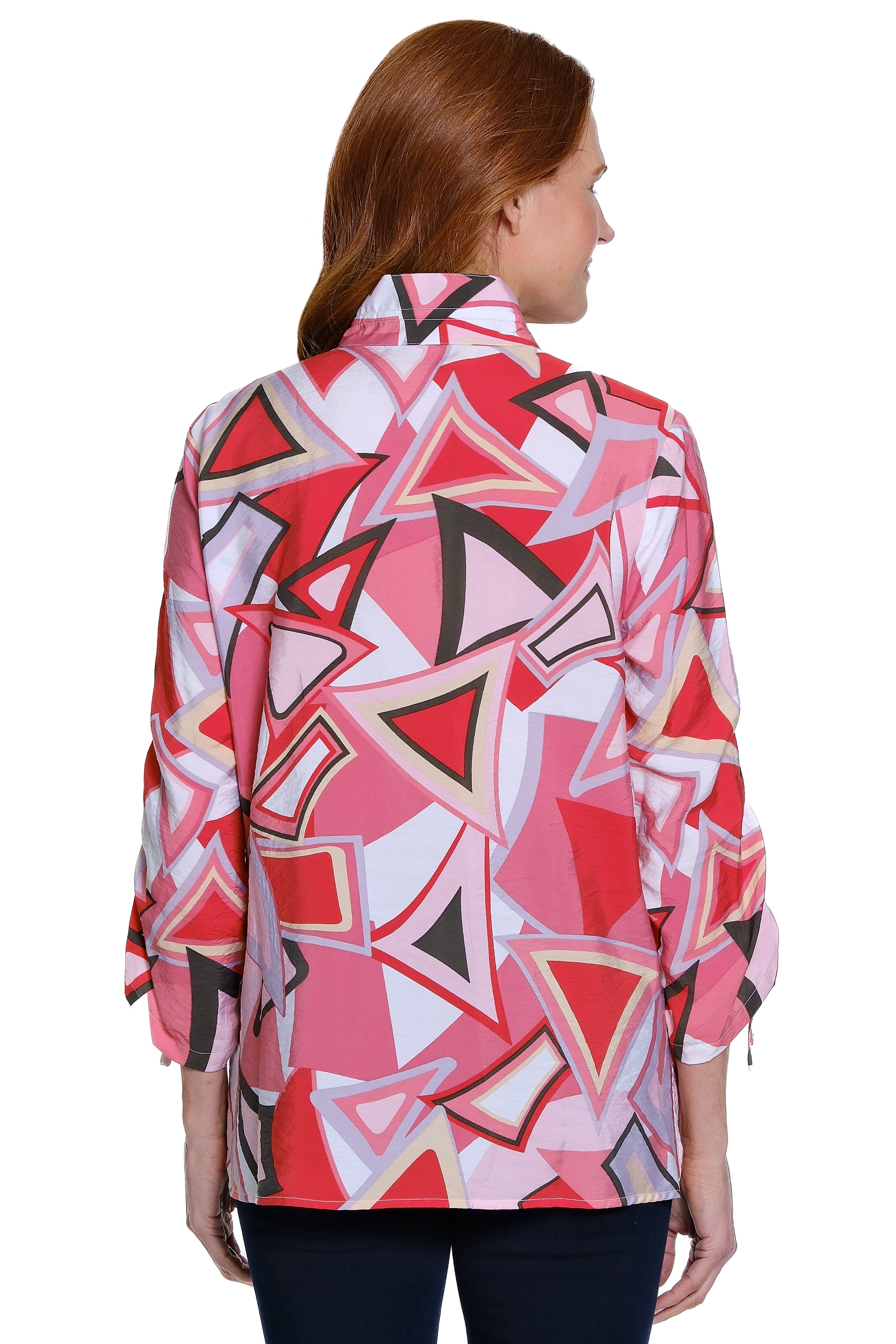 Woven Print Tunic with Cinch Sleeves - Multi Blush