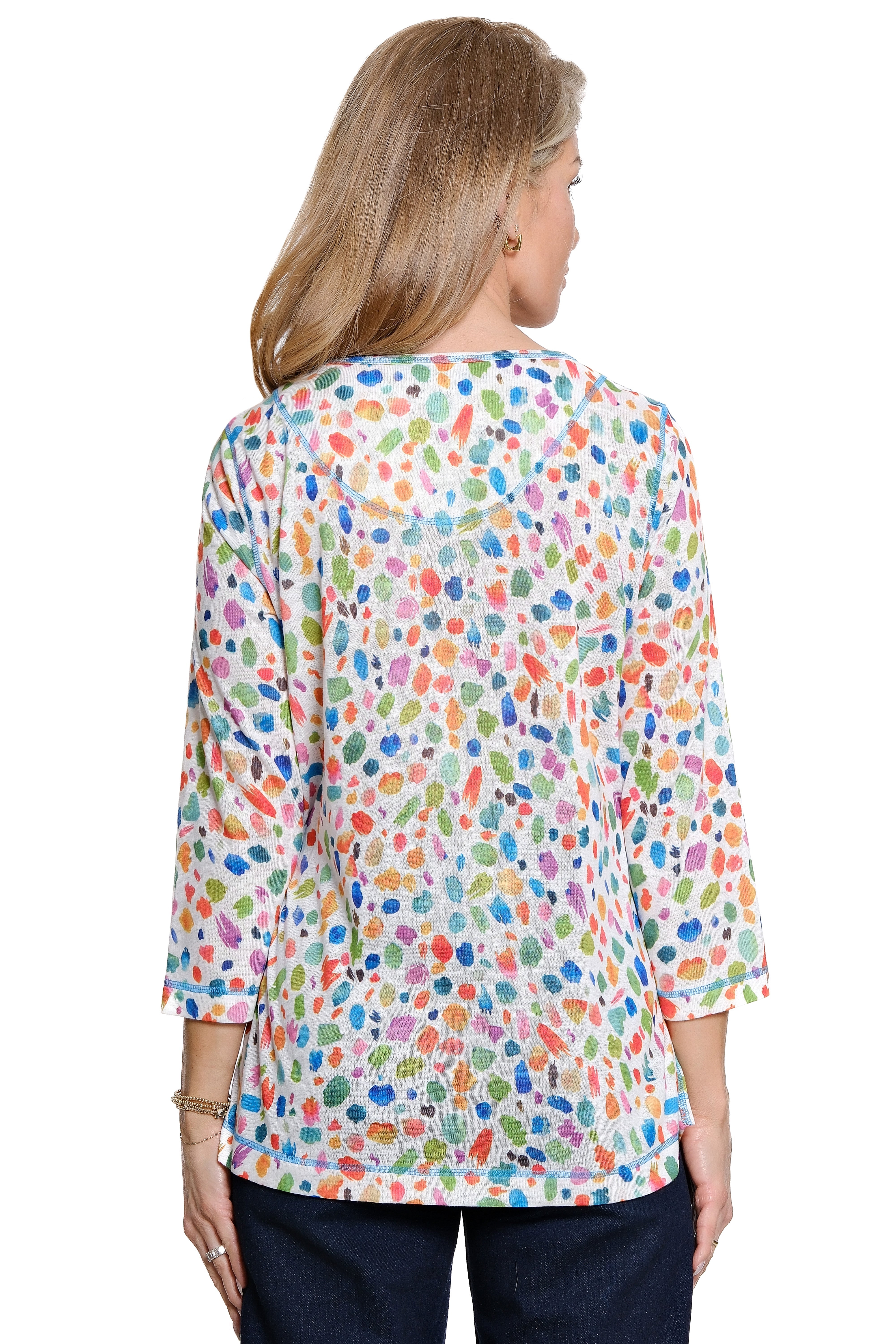 Knit Pop-Over Top with 3/4 Sleeves - Dot Multi