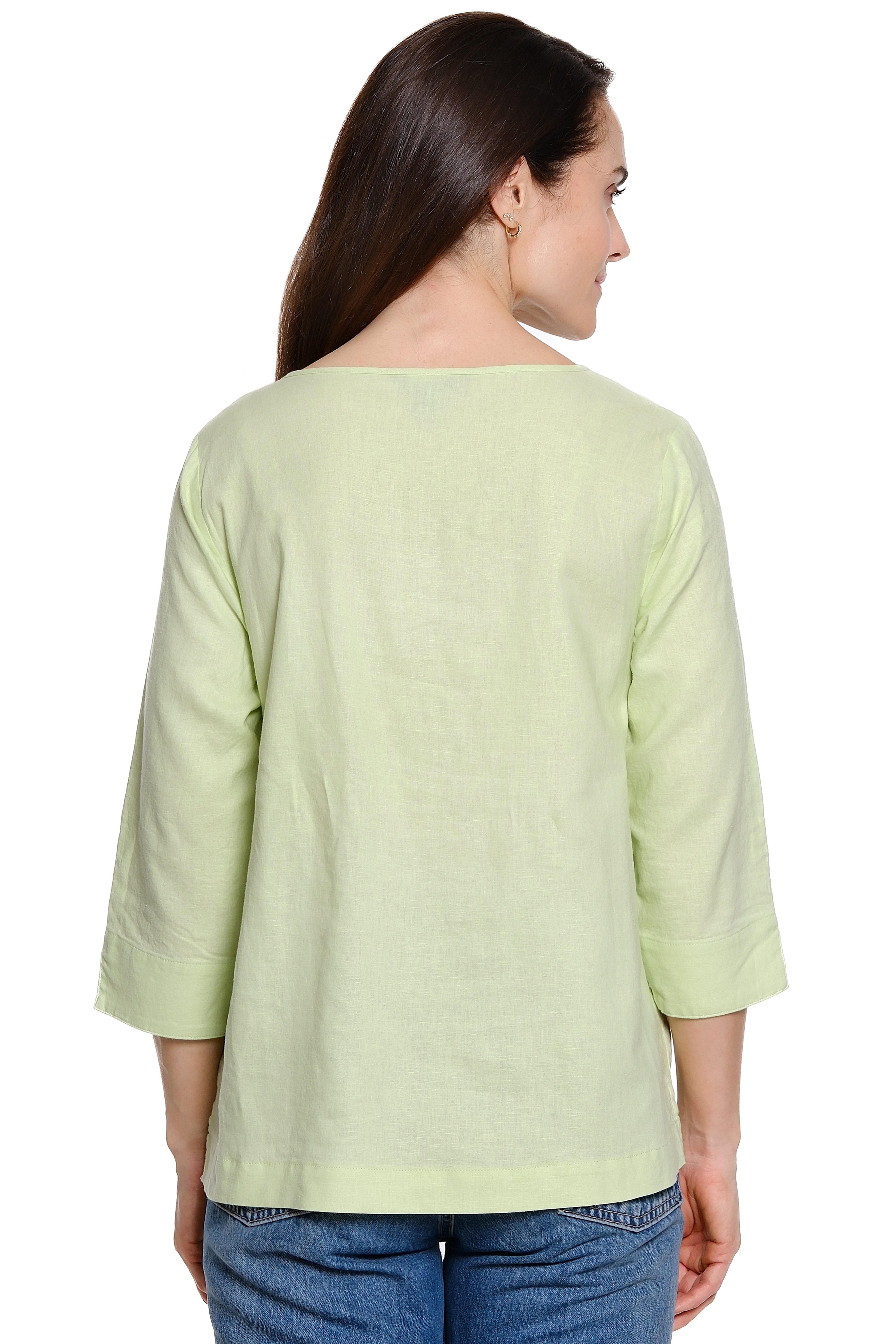 Woven Pop-Over Top with Button Detail - Lime