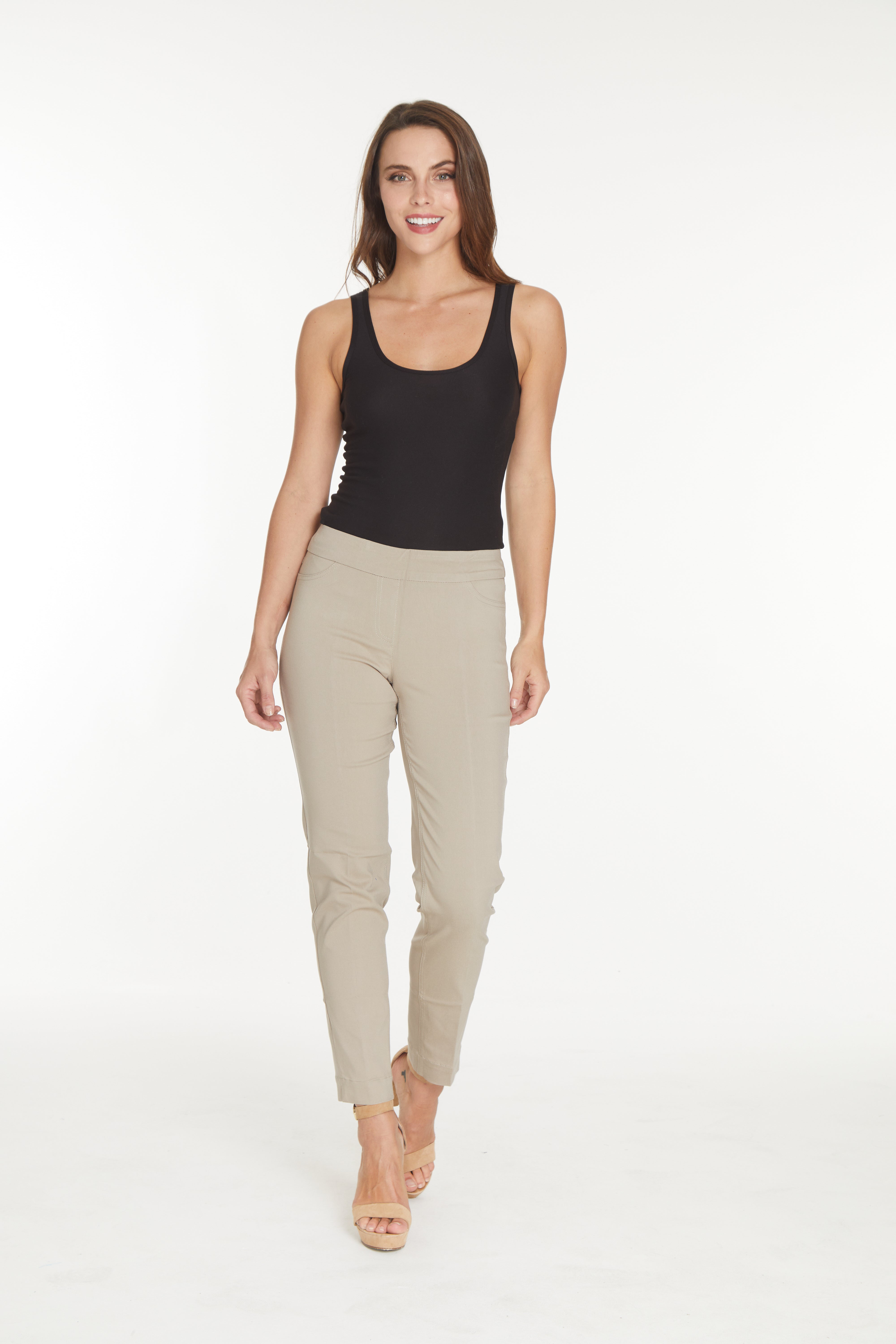 Petite Pull-On Stone Color Ankle Pants