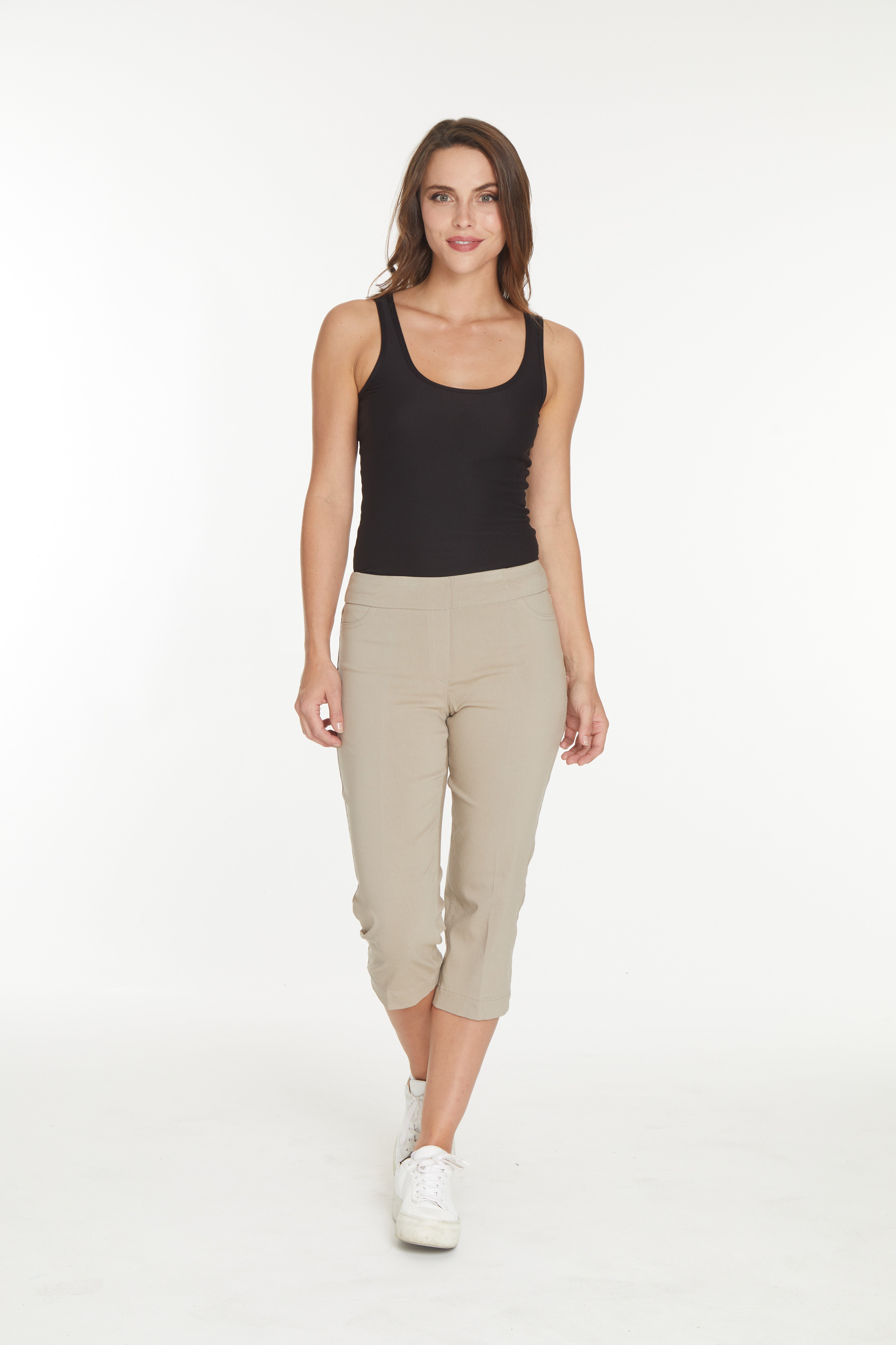 Pull-On Stone Capri Pants With Pockets