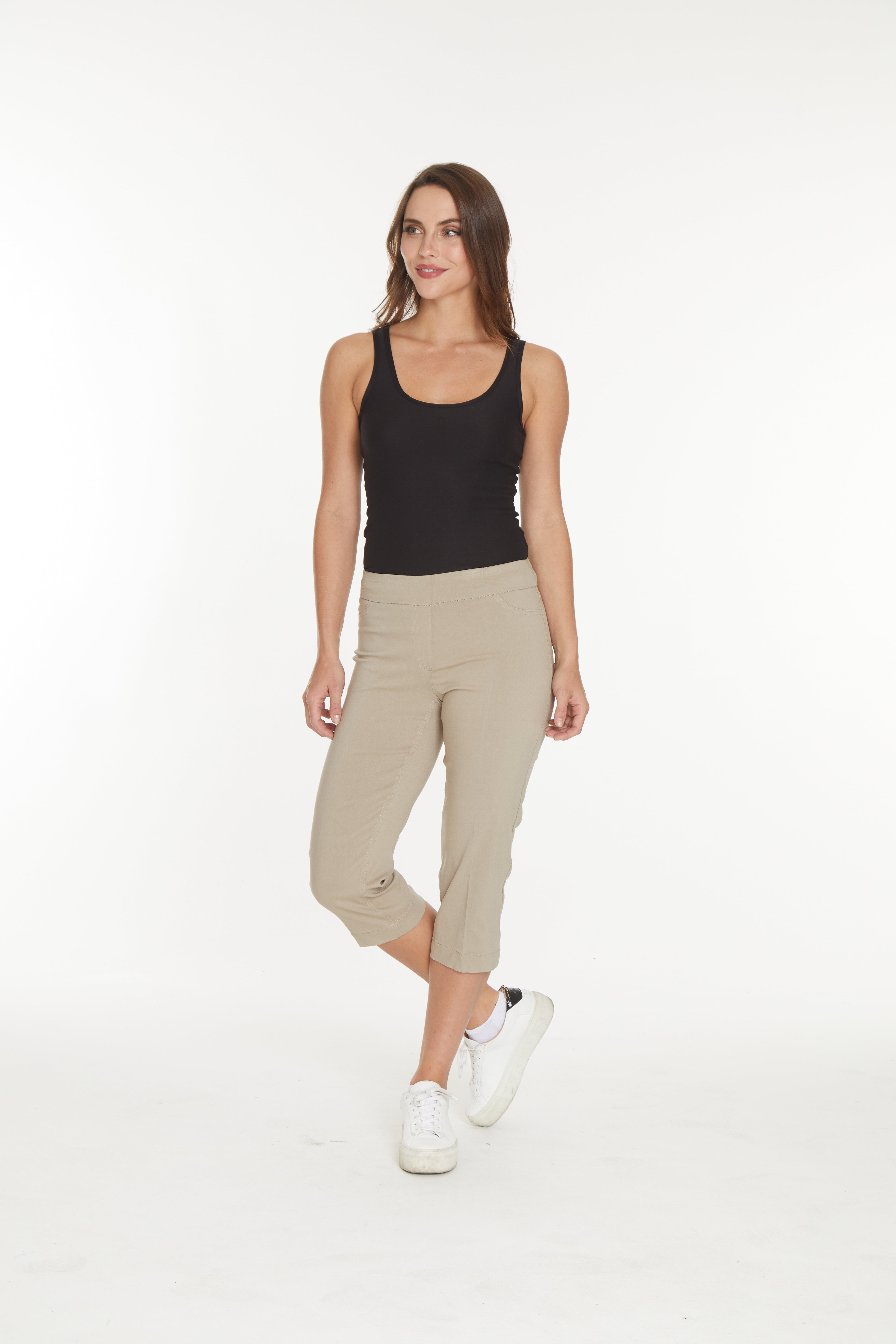 Plus Size Stone Capri Pants With Pockets