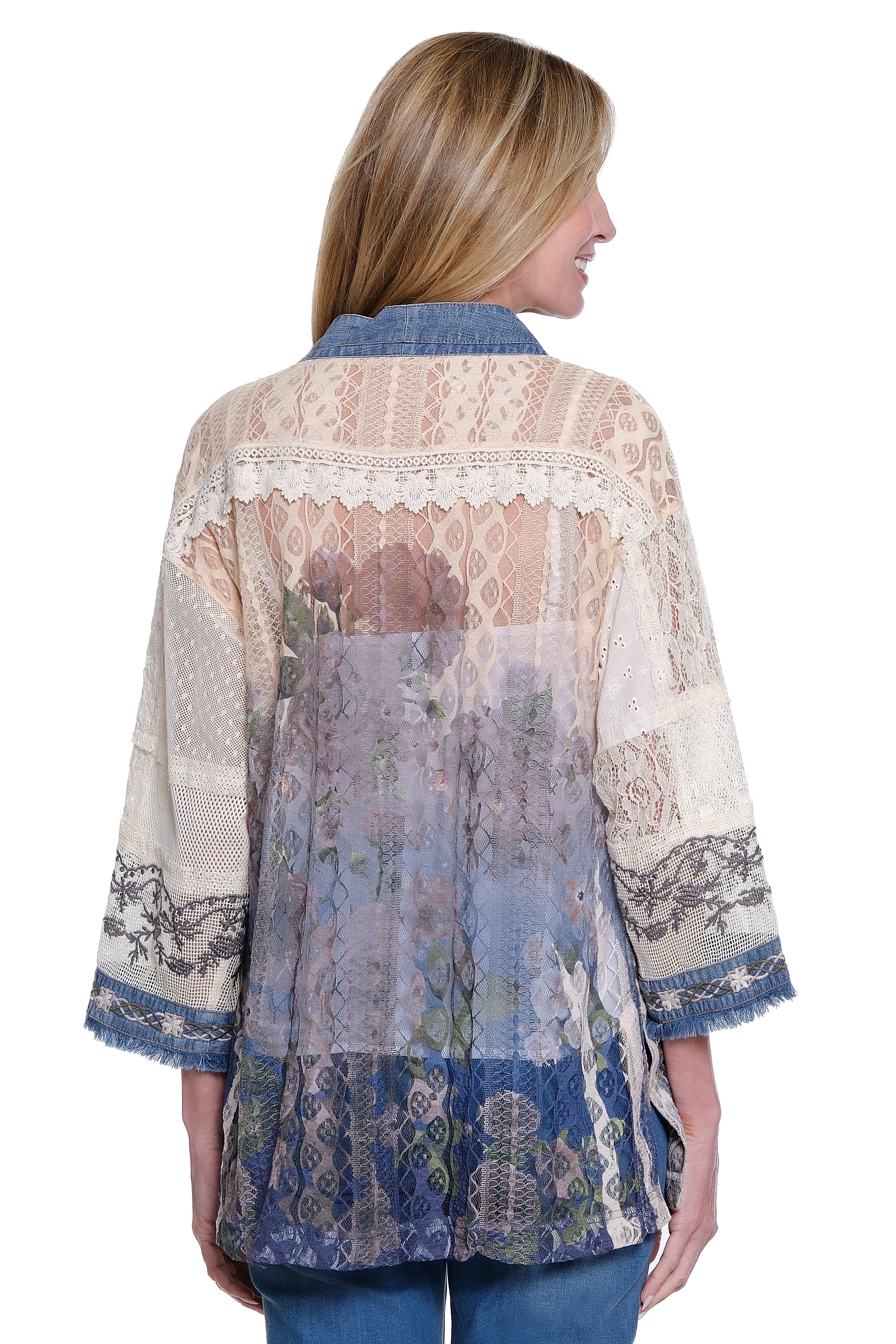 Patchwork Jacket with Woven Trim - White Floral