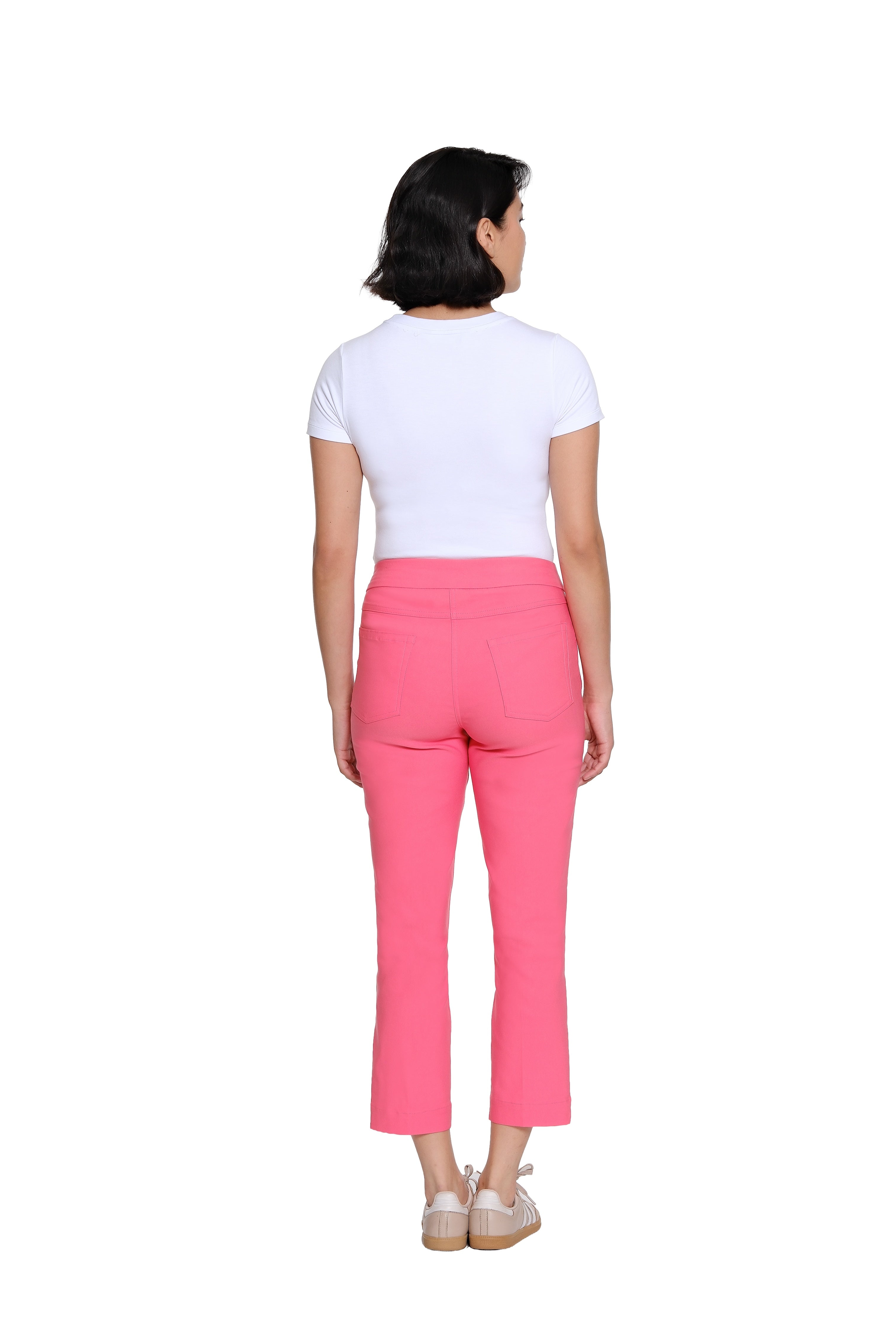Plus Size Pull-On Crop Pant With Real Front & Back Pockets - Coral Pink