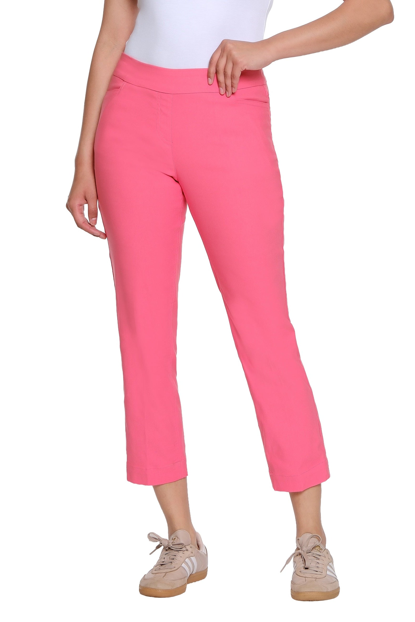Plus Size Pull-On Crop Pant With Real Front & Back Pockets - Coral Pink