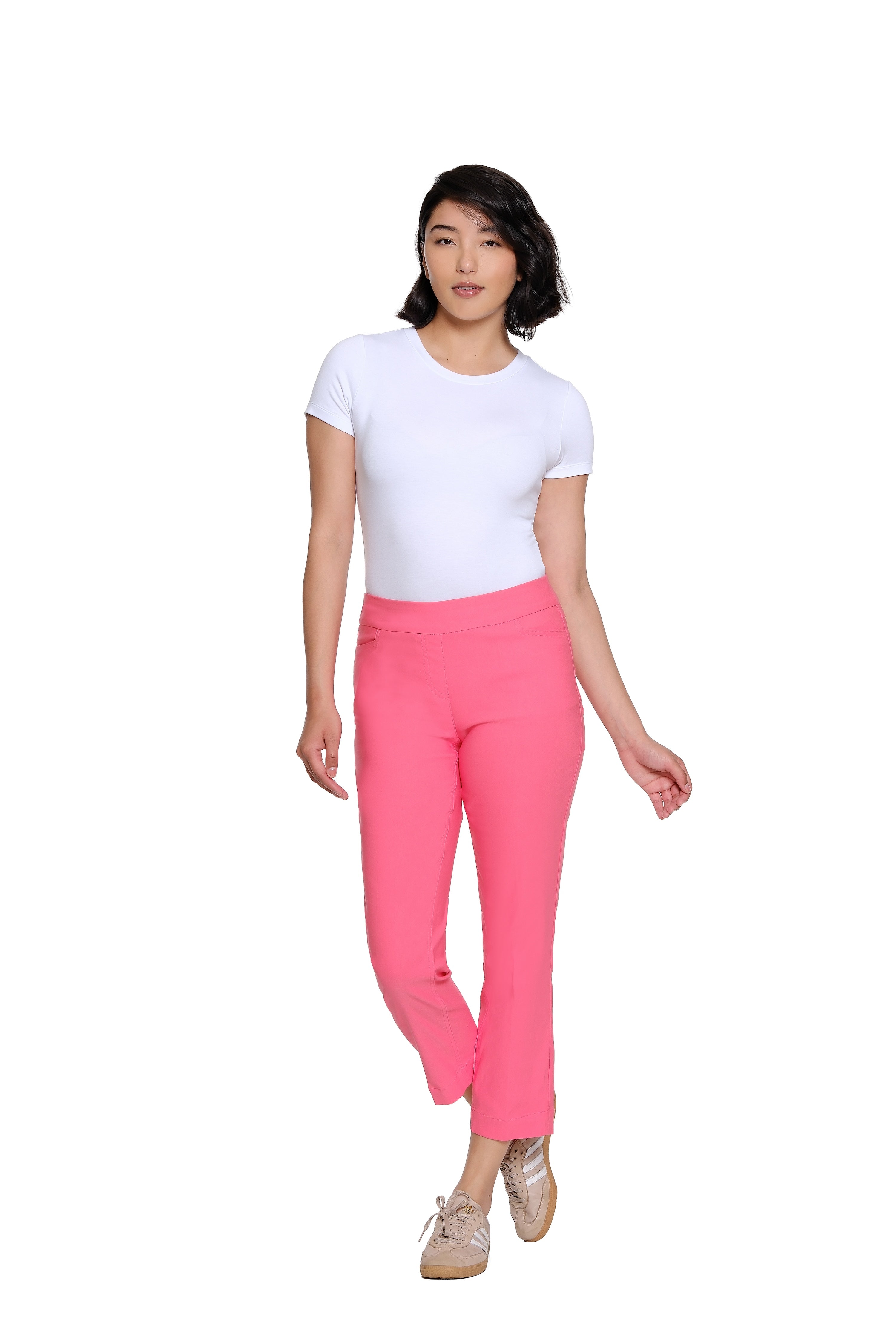 Plus Size Pull-On Crop Pant With Real Front & Back Pockets - Coral Pink