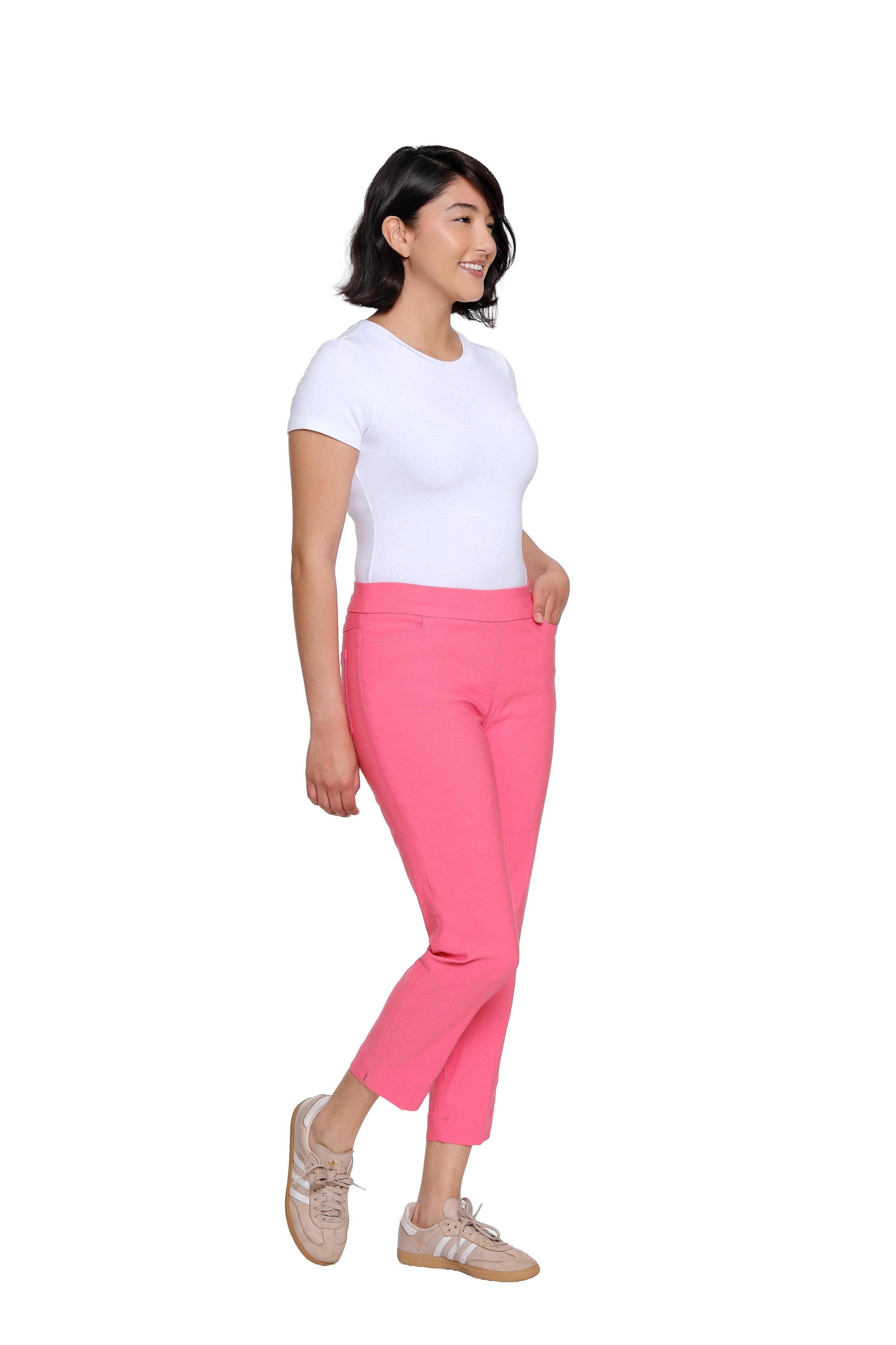 Plus Size Pull-On Crop Pant With Real Front & Back Pockets - Coral Pink