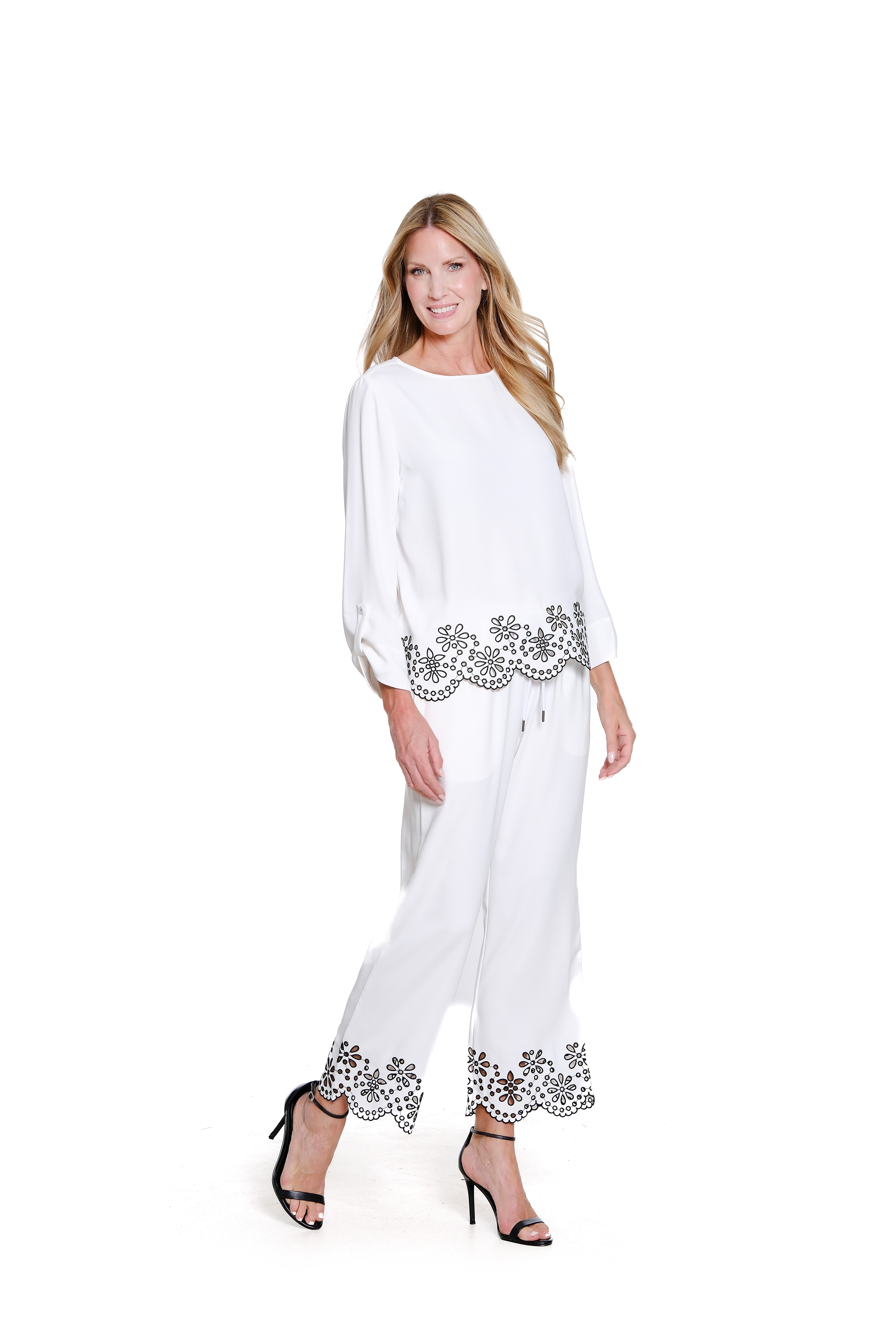 Woven Crop Pant with Embroidered Hem - Petite