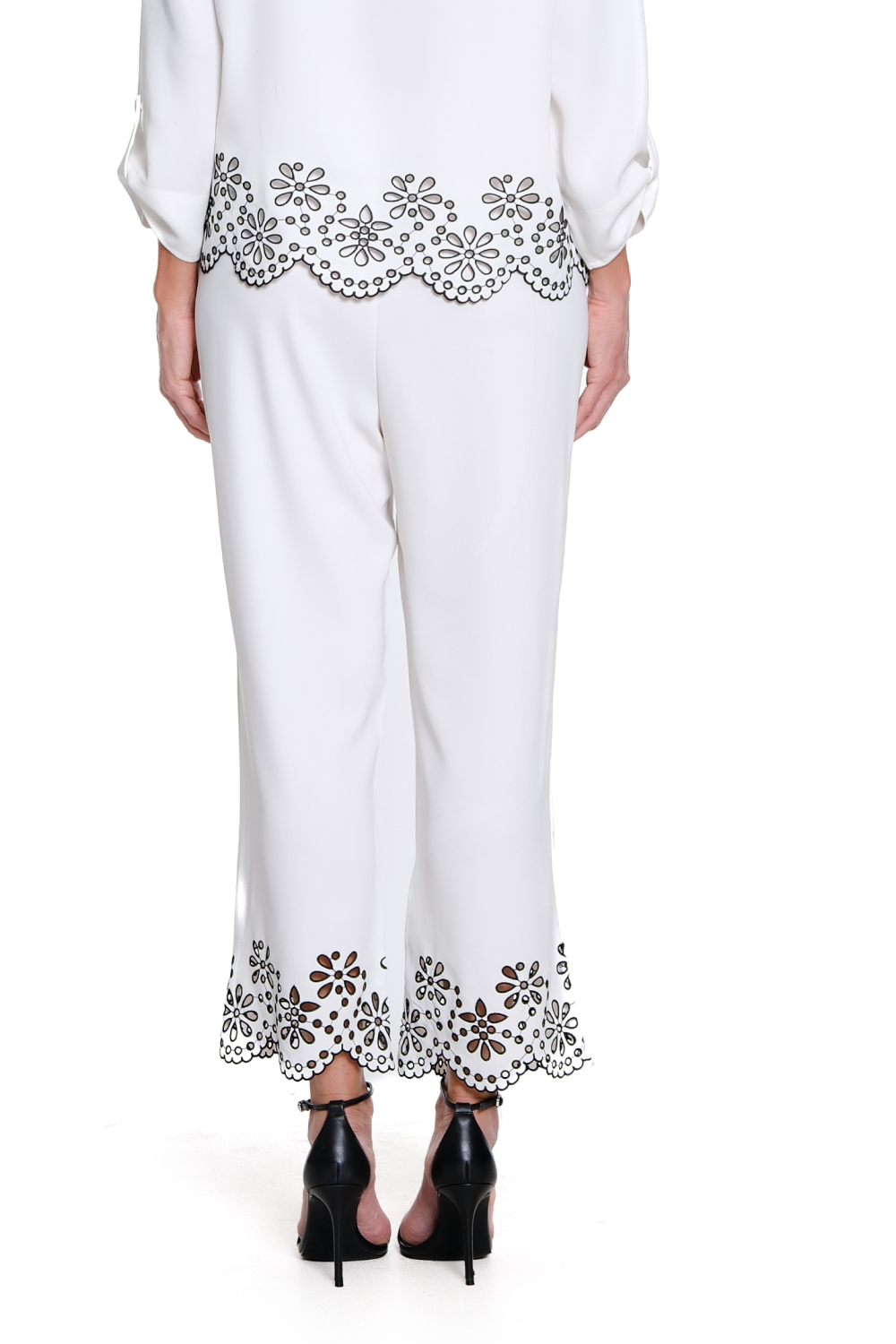 Woven Crop Pant with Embroidered Hem - Petite