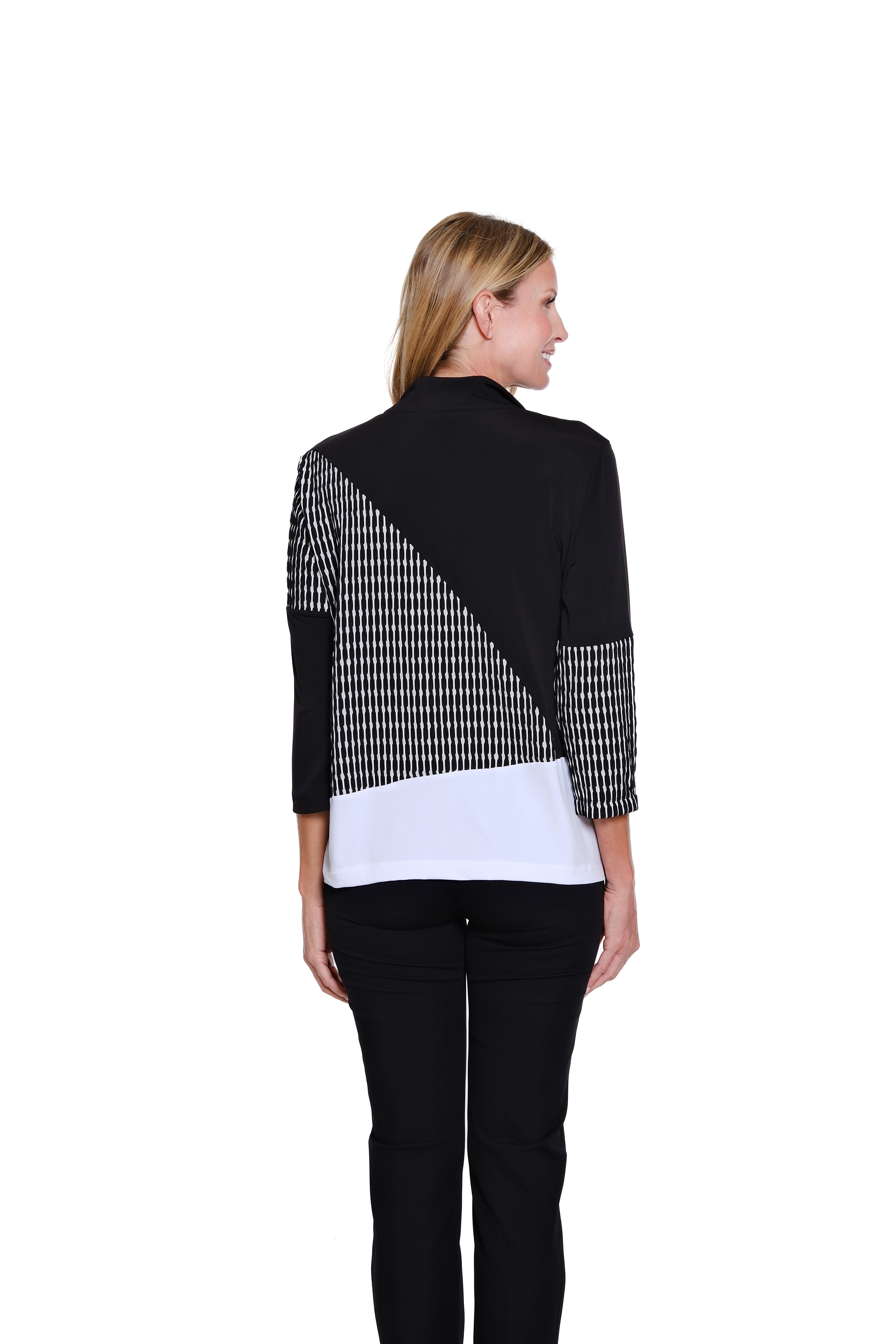 Zip-Up Multi-Panel Wave Knit Top - Multi
