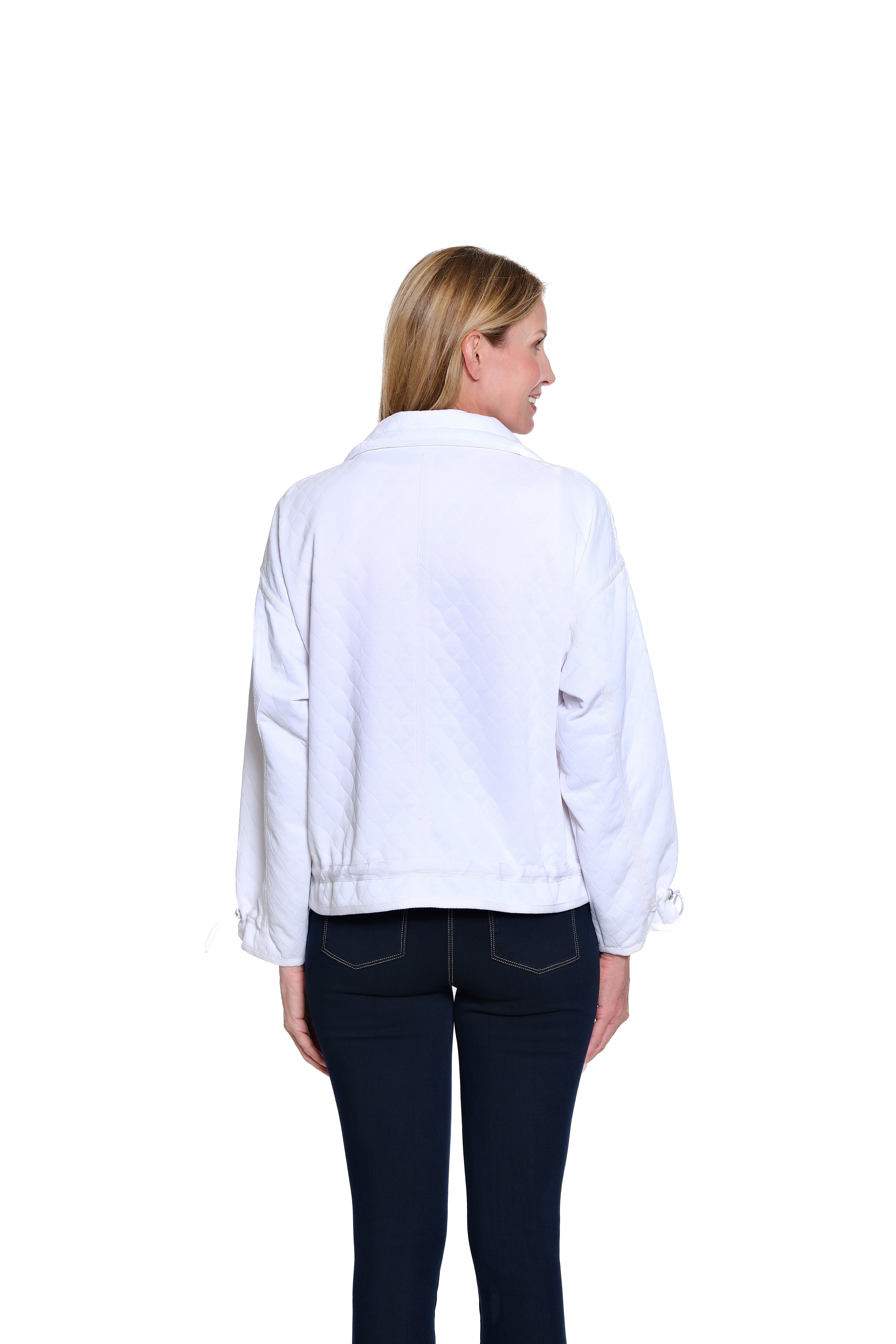 White Quilted Knit Jacket - Plus