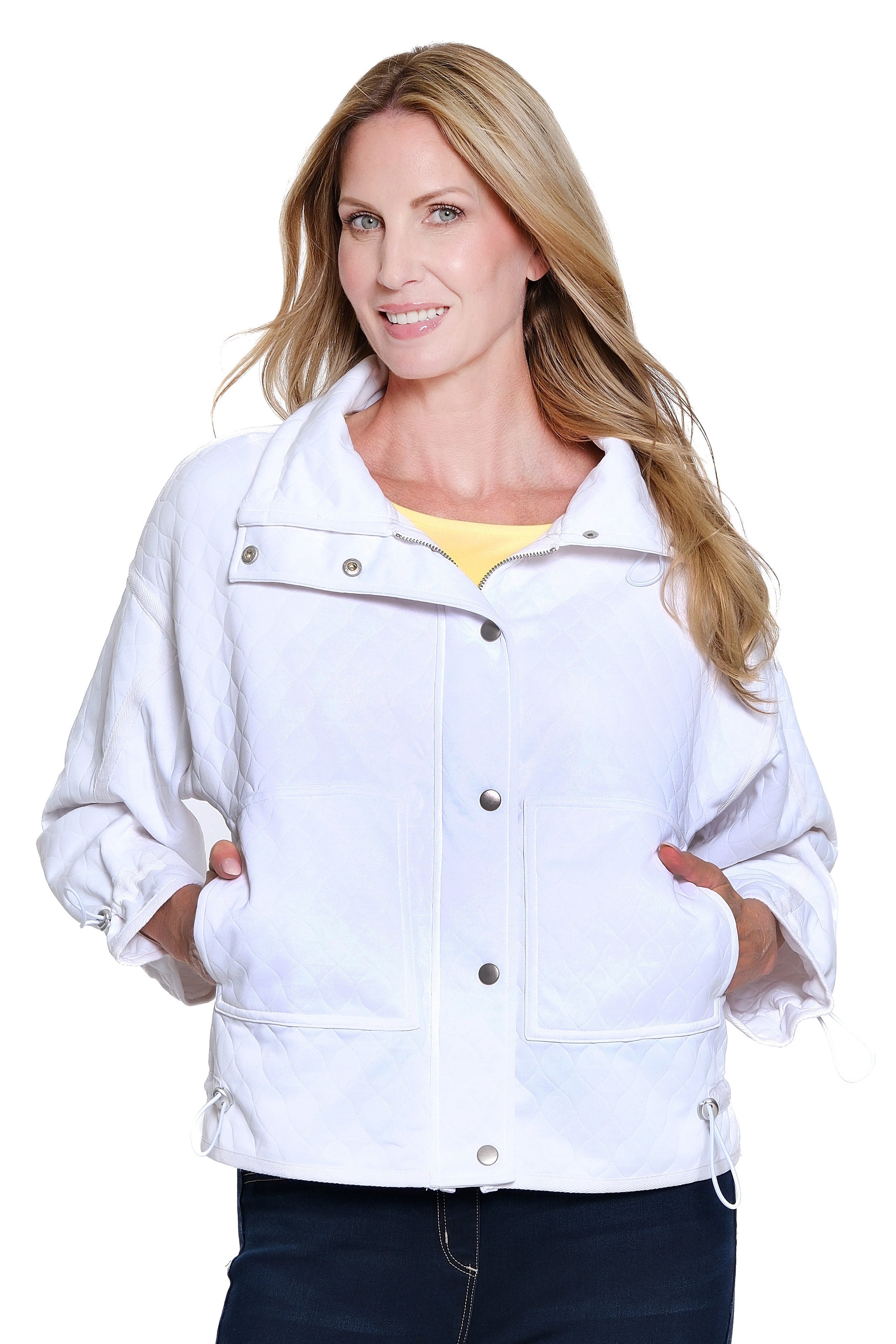 White Quilted Knit Jacket - Plus