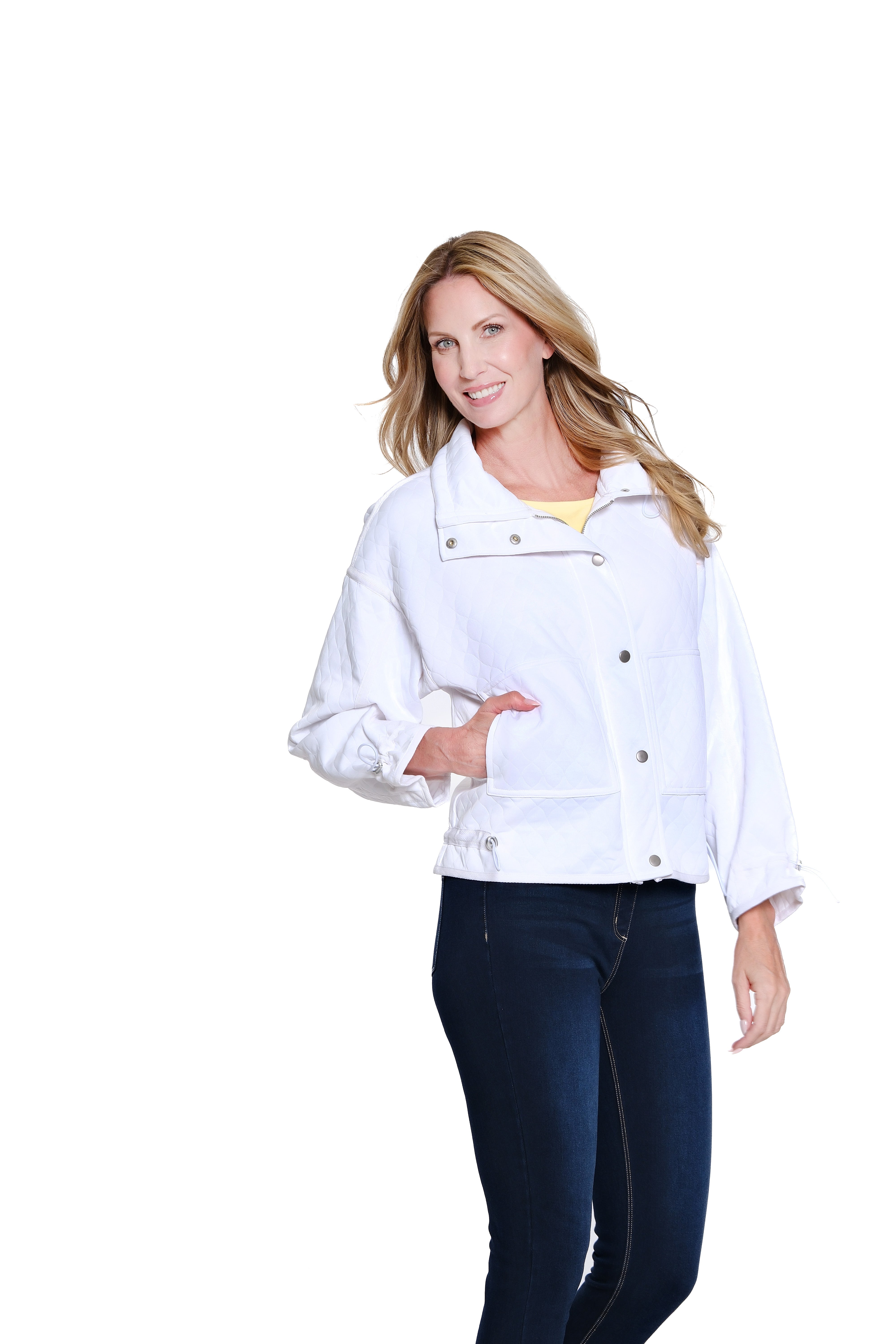 White Quilted Knit Jacket - Plus