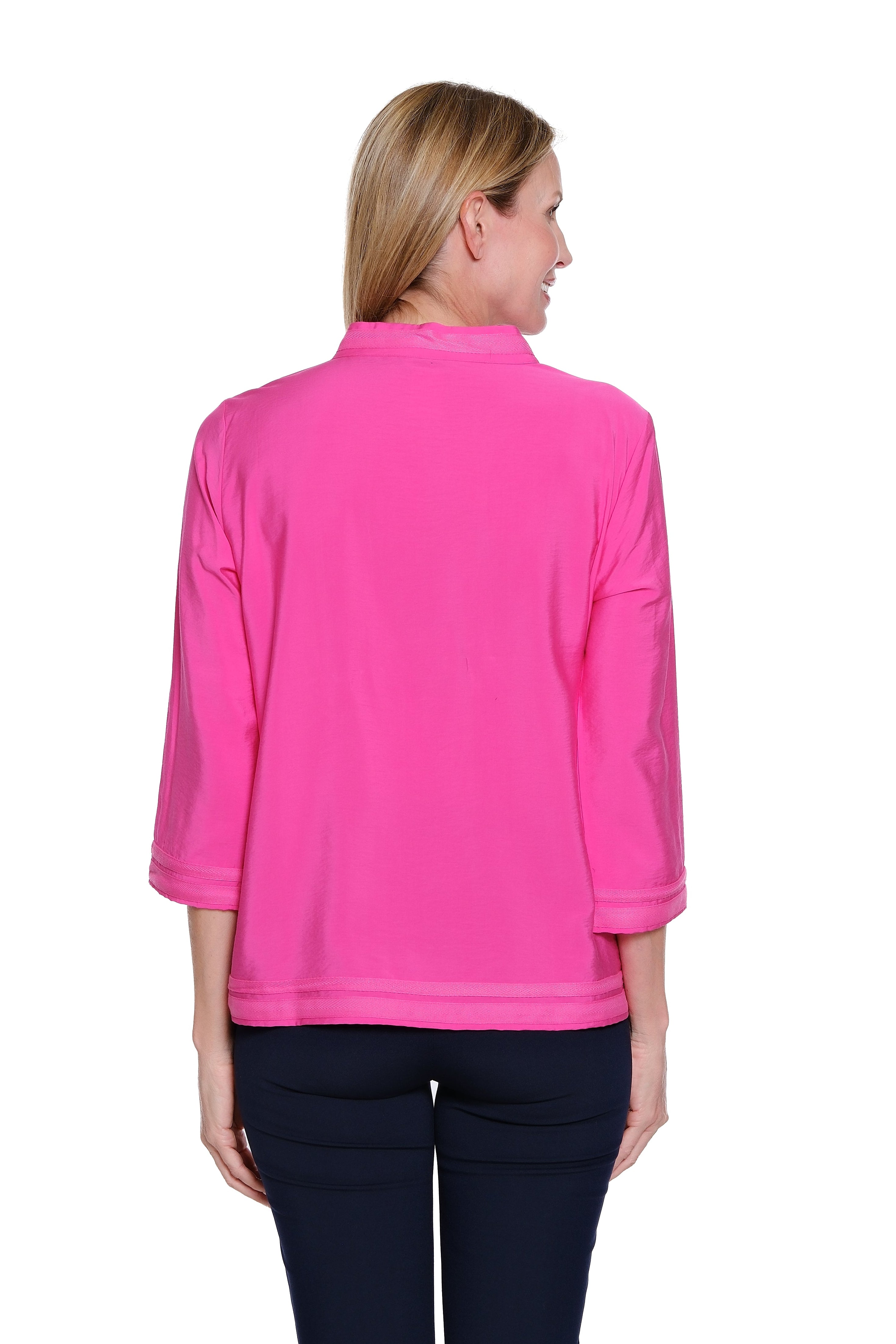 Woven Top with Contrast Trim - Candy Pink