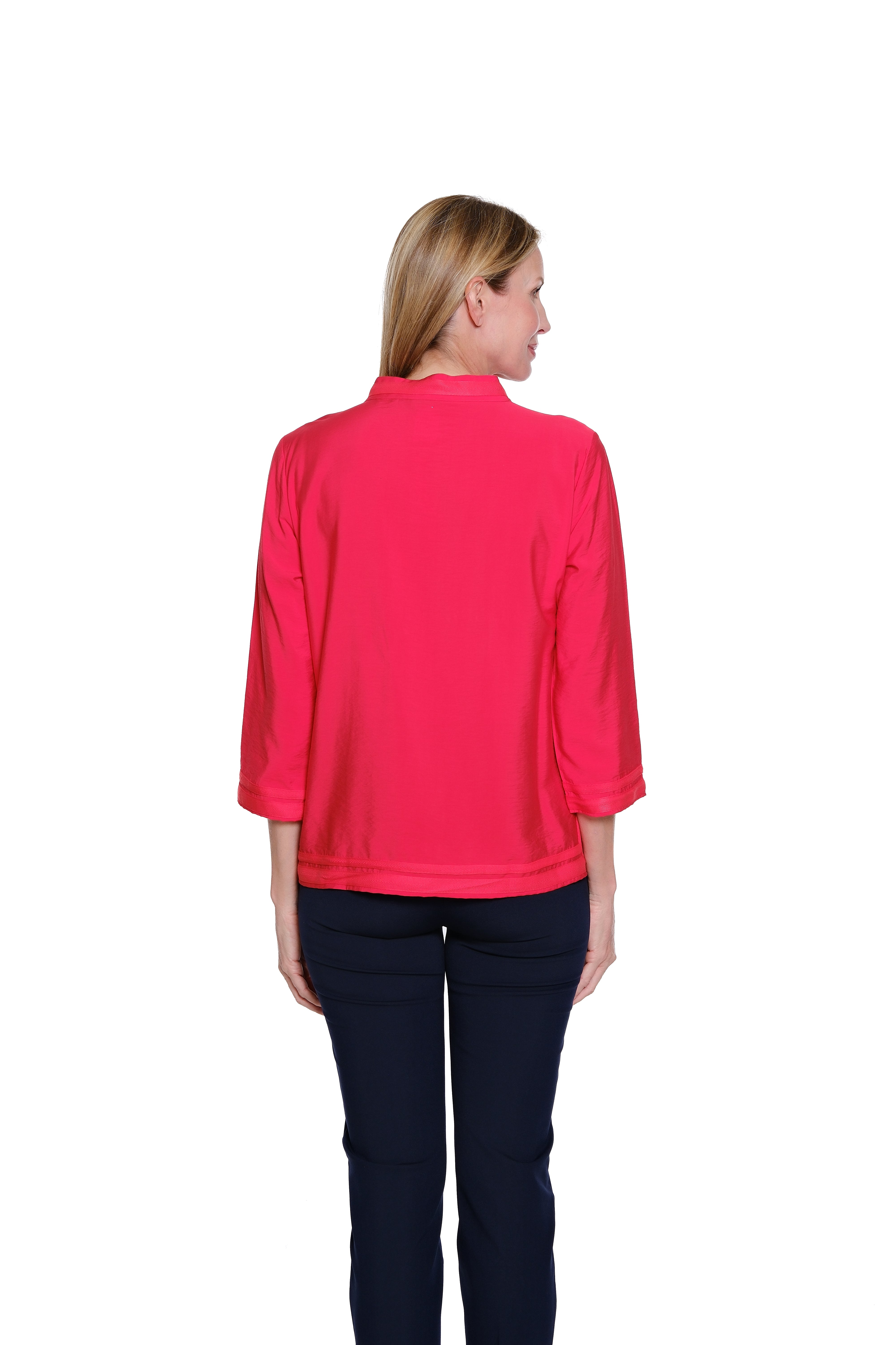 Woven Top with Contrast Trim - Red Hot