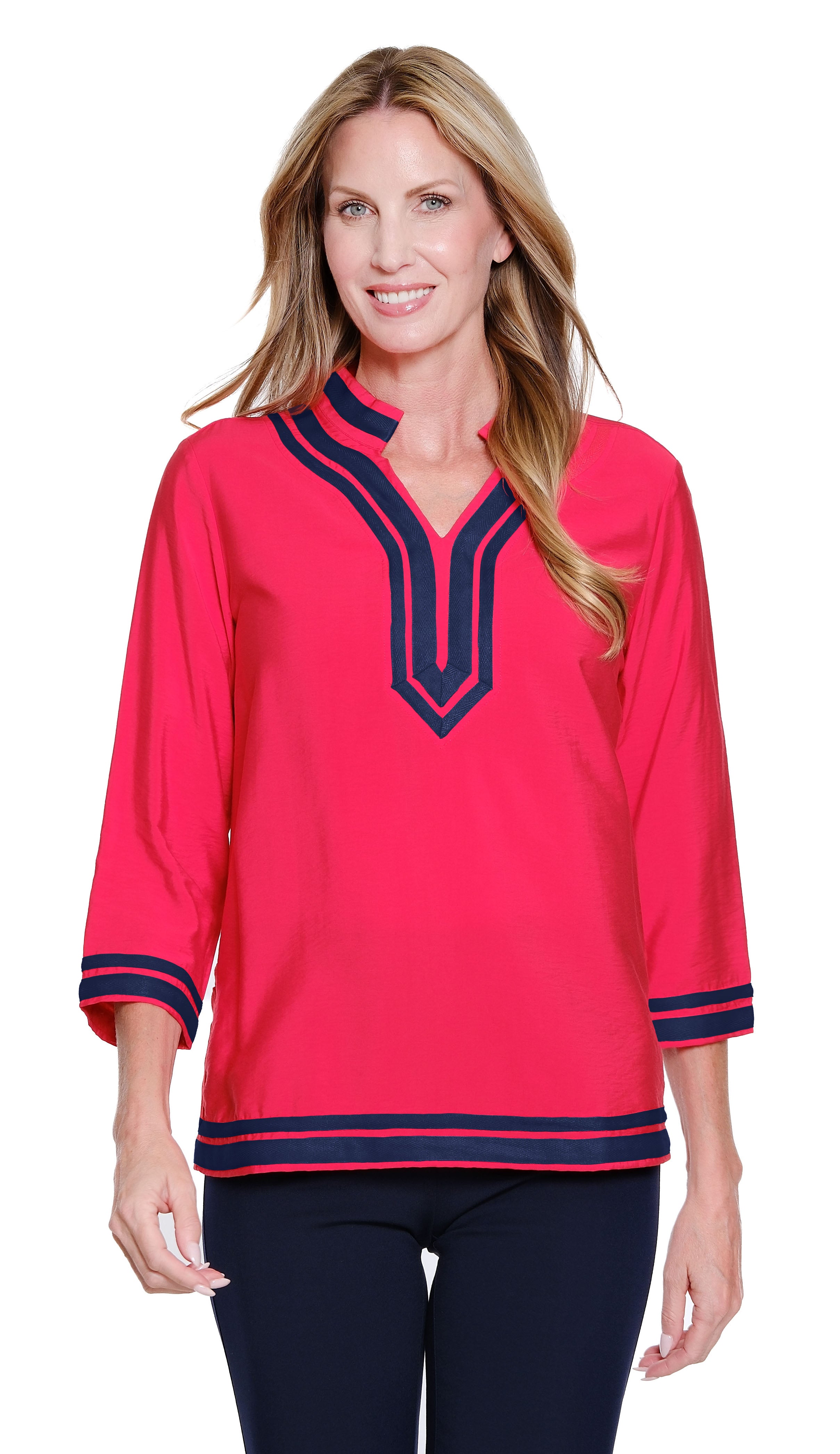 Woven Top with Contrast Trim - Red Hot
