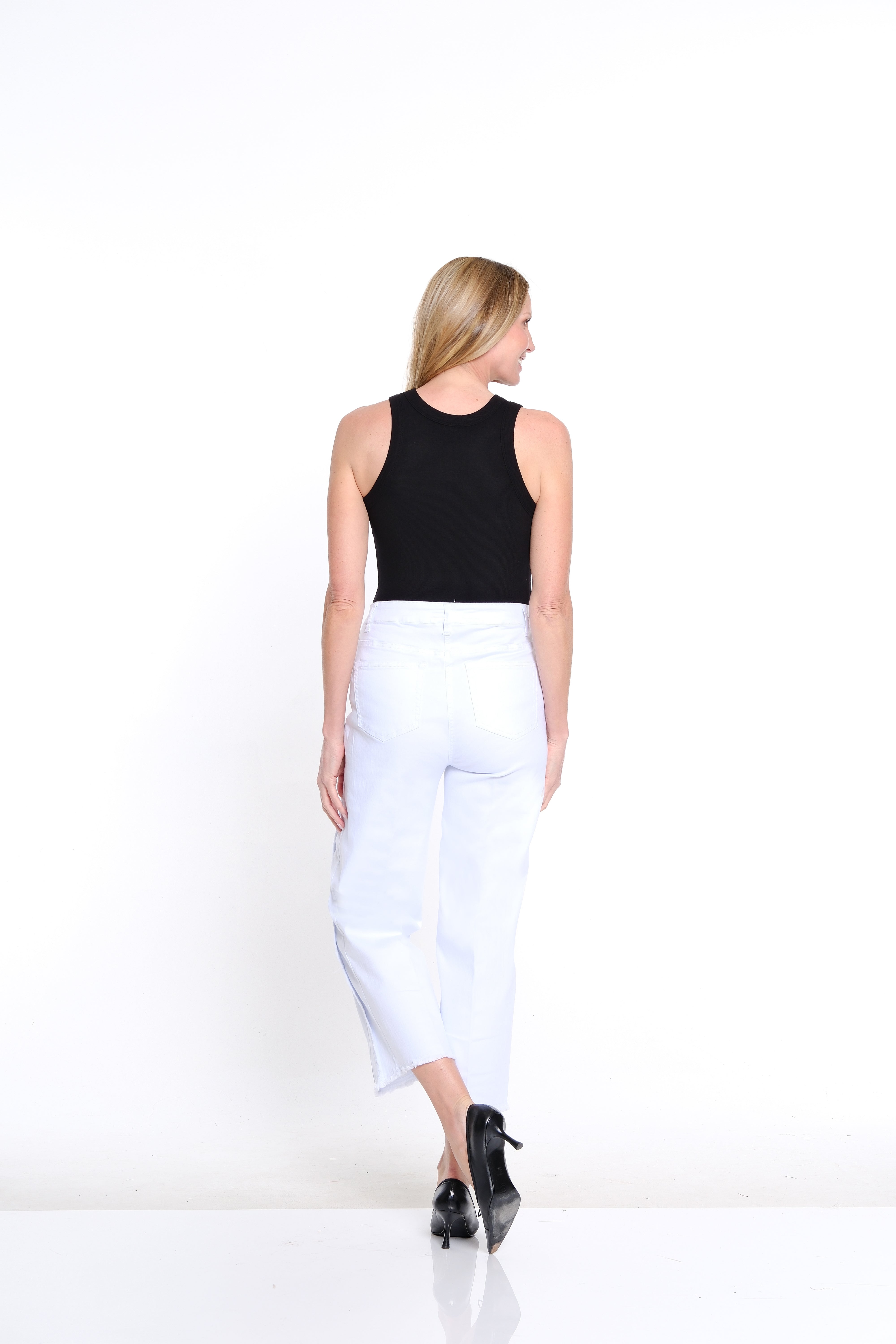 Fringe-Seamed Denim Crop Jean - White