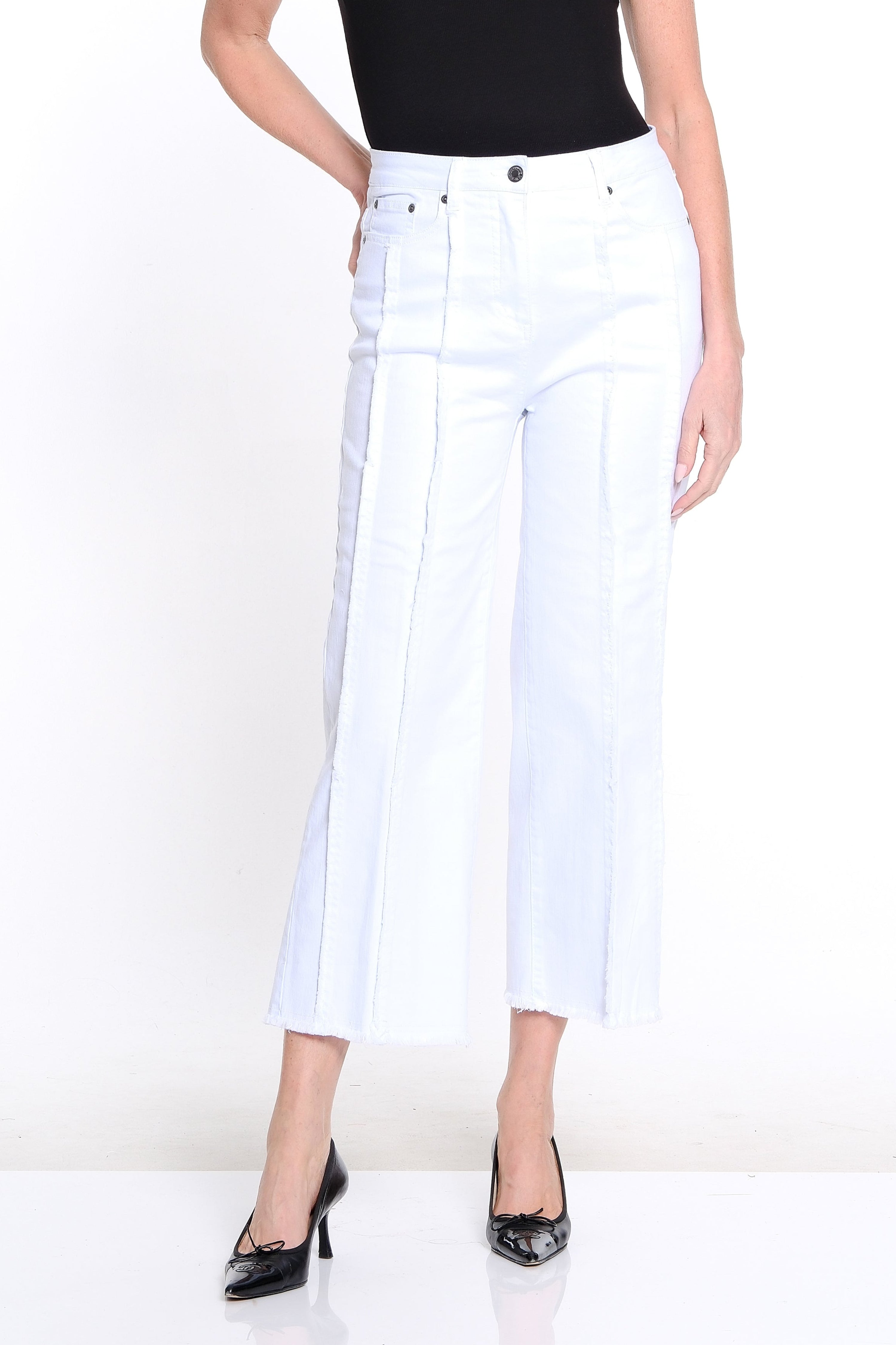 Fringe-Seamed Denim Crop Jean - Petite - White