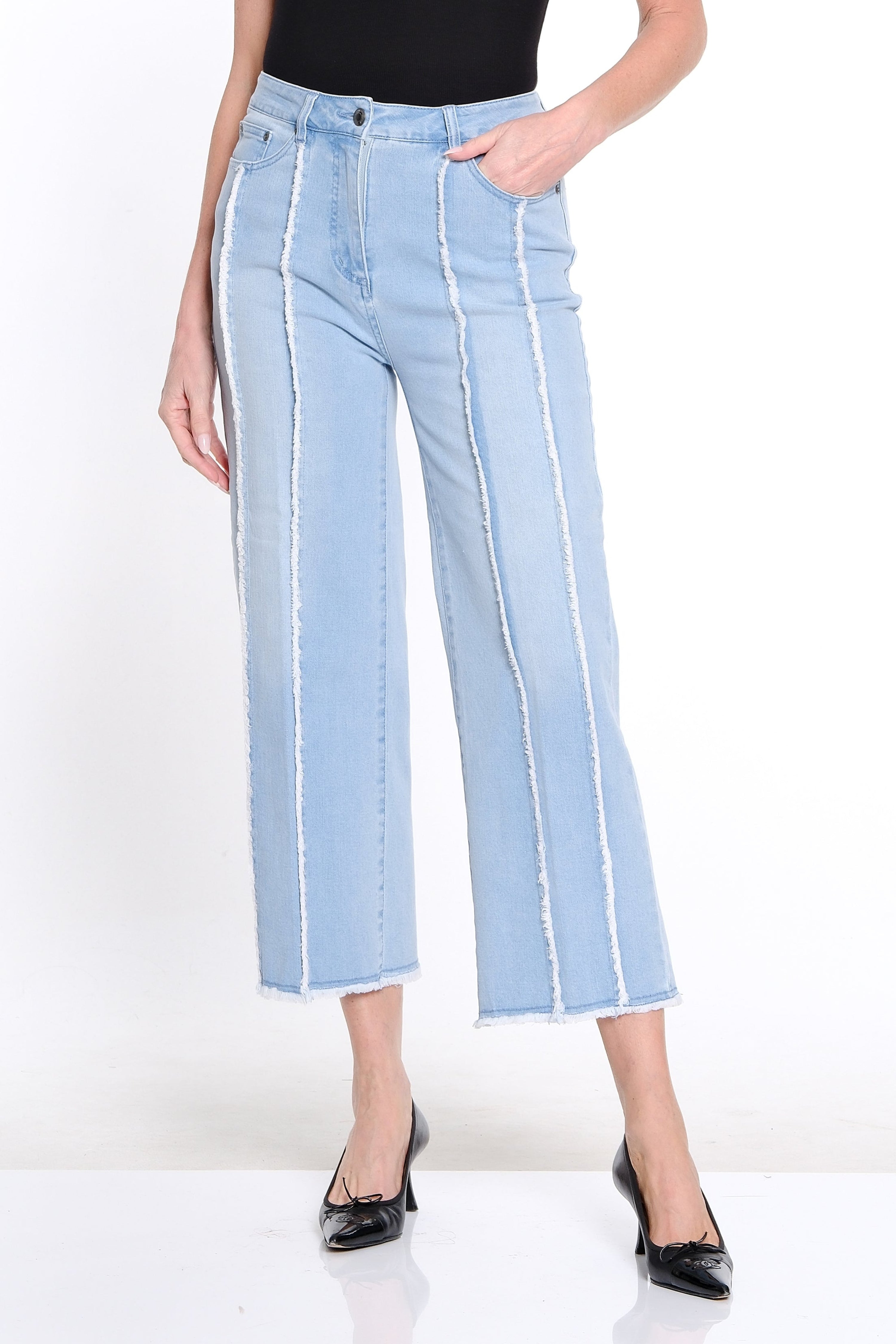 Fringe-Seamed Denim Crop Jean - Petite - Light Indigo