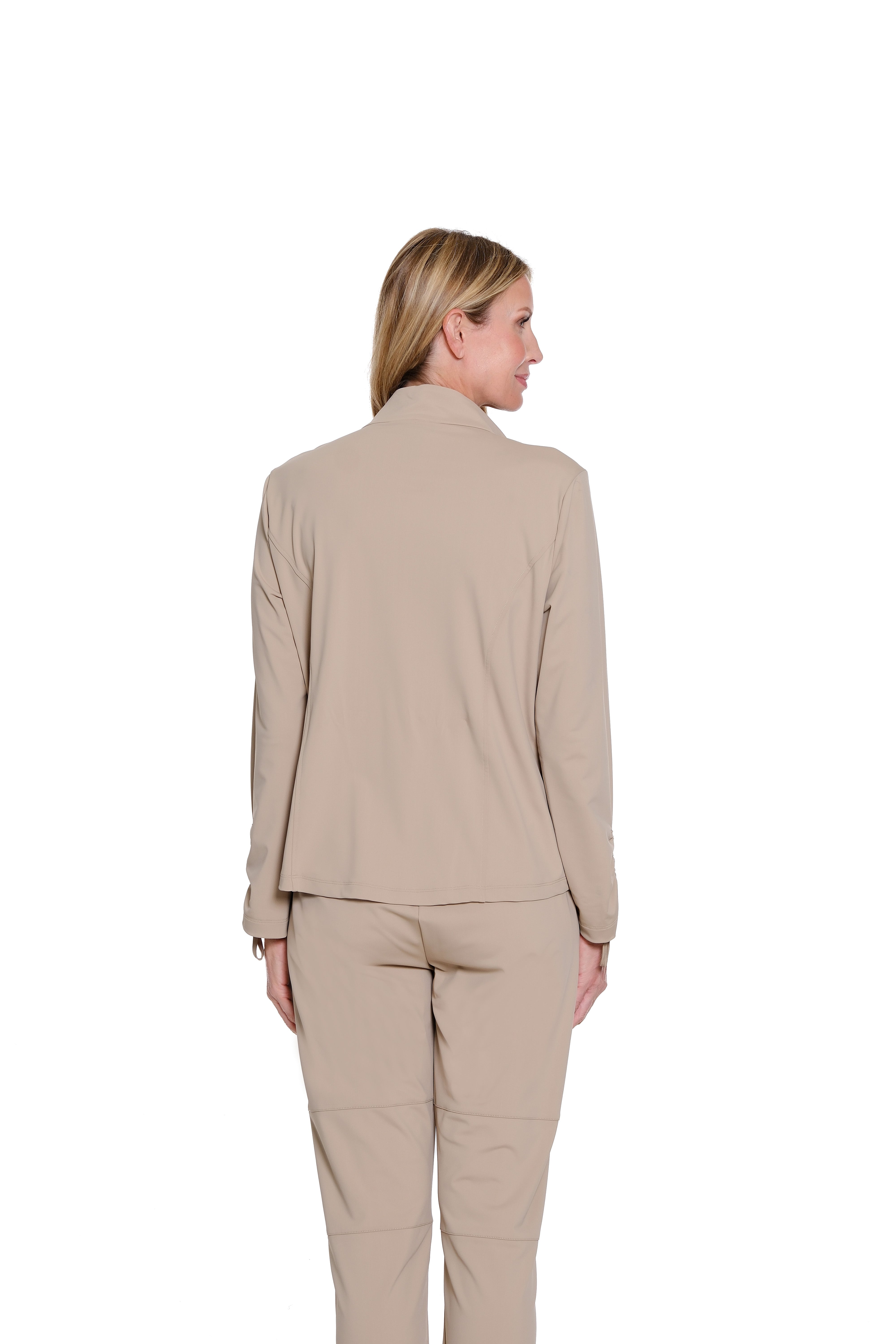 Zip-Up Jersey Knit Jacket - Plus - Taupe