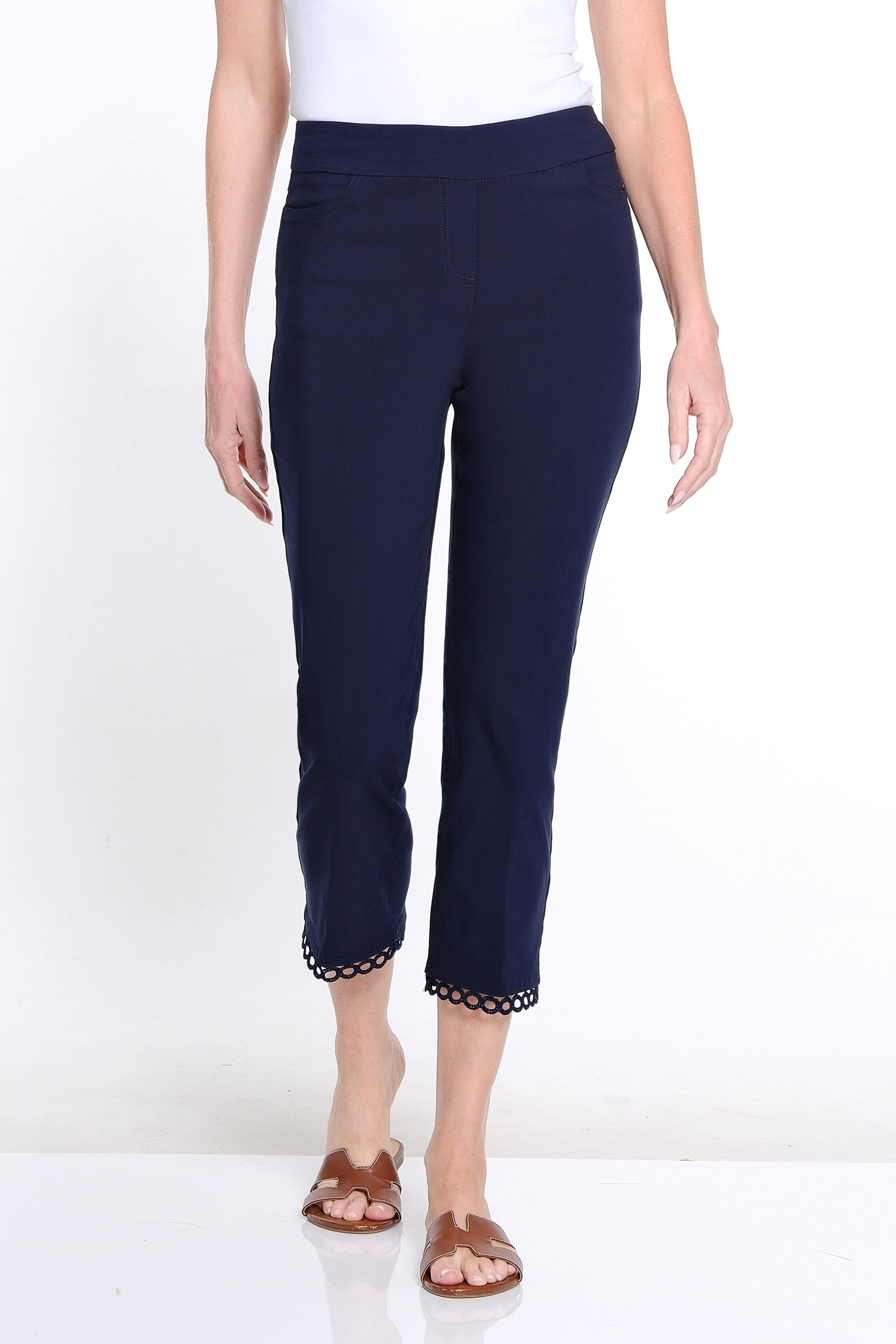 Solid Twill Crop Pant with Lace Hem - Petite - Midnight