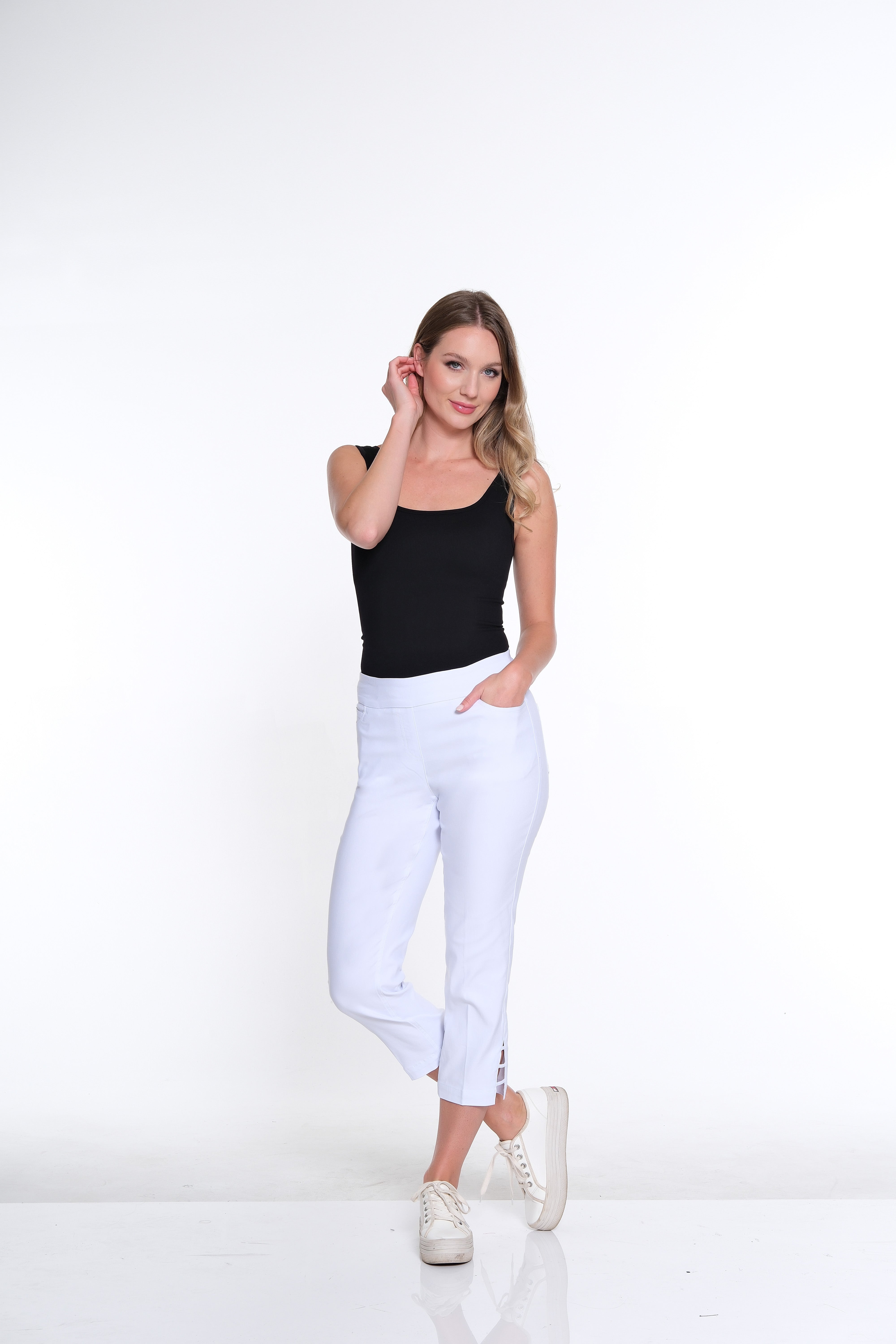 Plus Size 3-Strap Hem Crop Pant - White