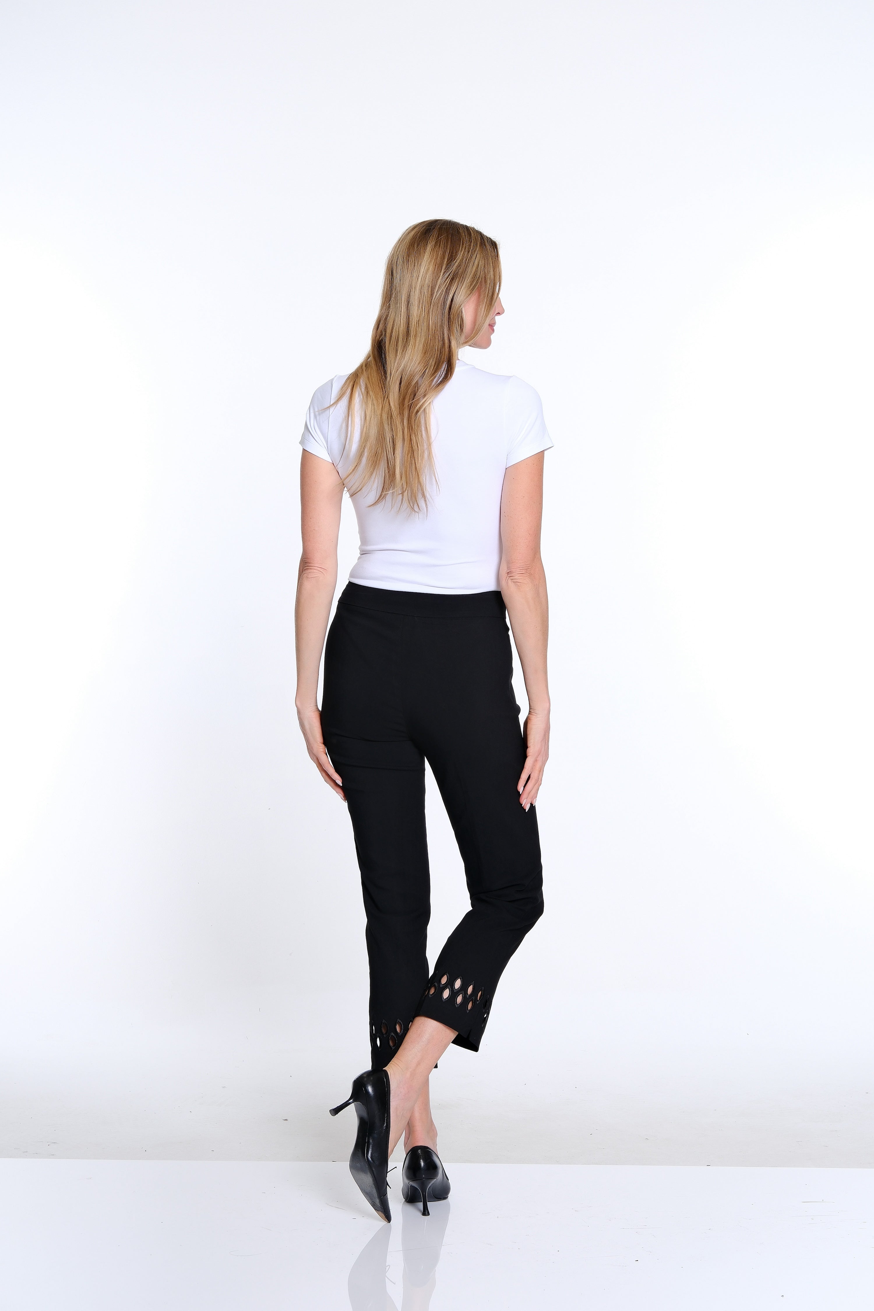 Plus Size Ankle Pant with Geometric Cutout Hem - Black