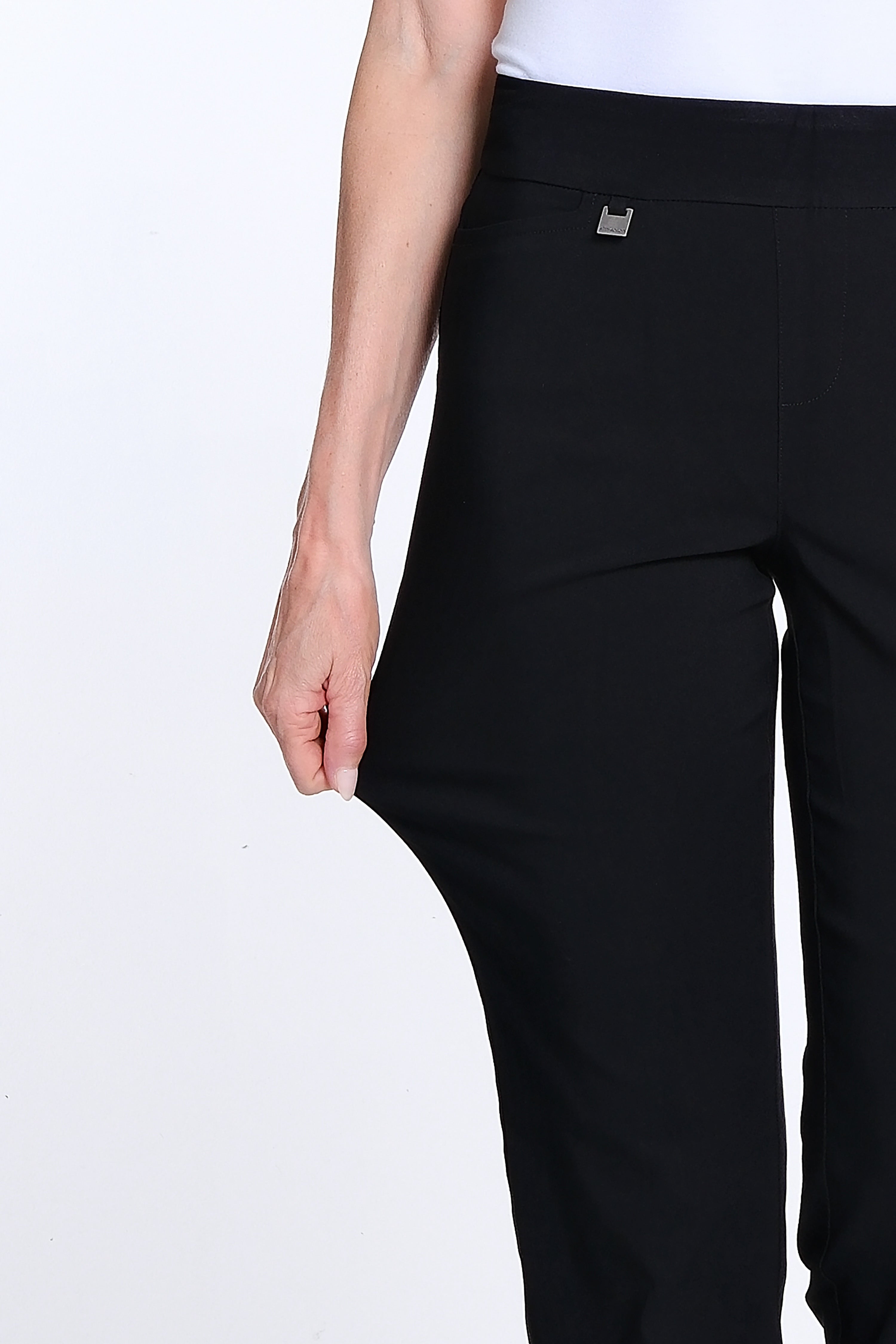 Plus Size Ankle Pant with Geometric Cutout Hem - Black