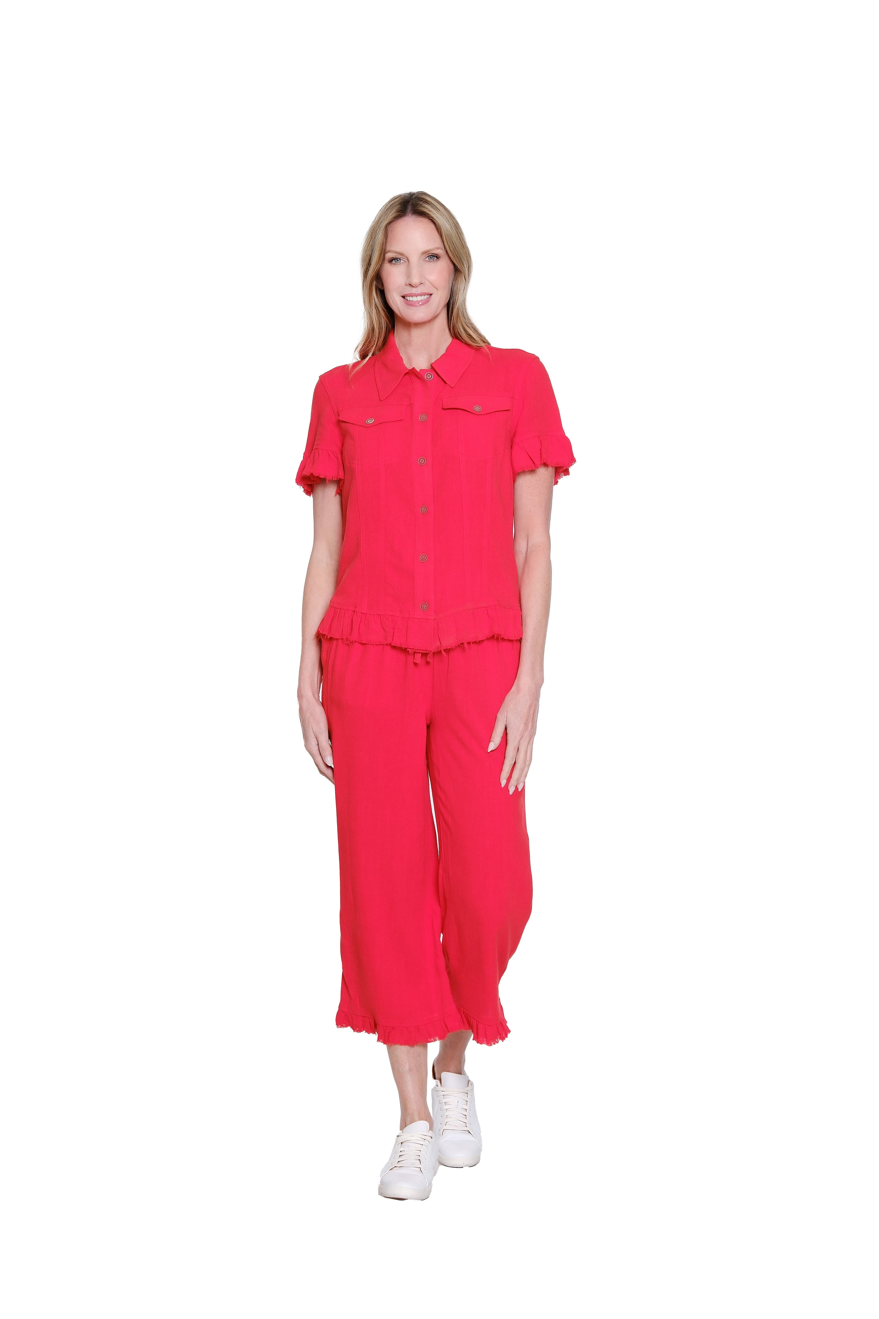 Plus Ruffle Hem Crop Pant - Poppy