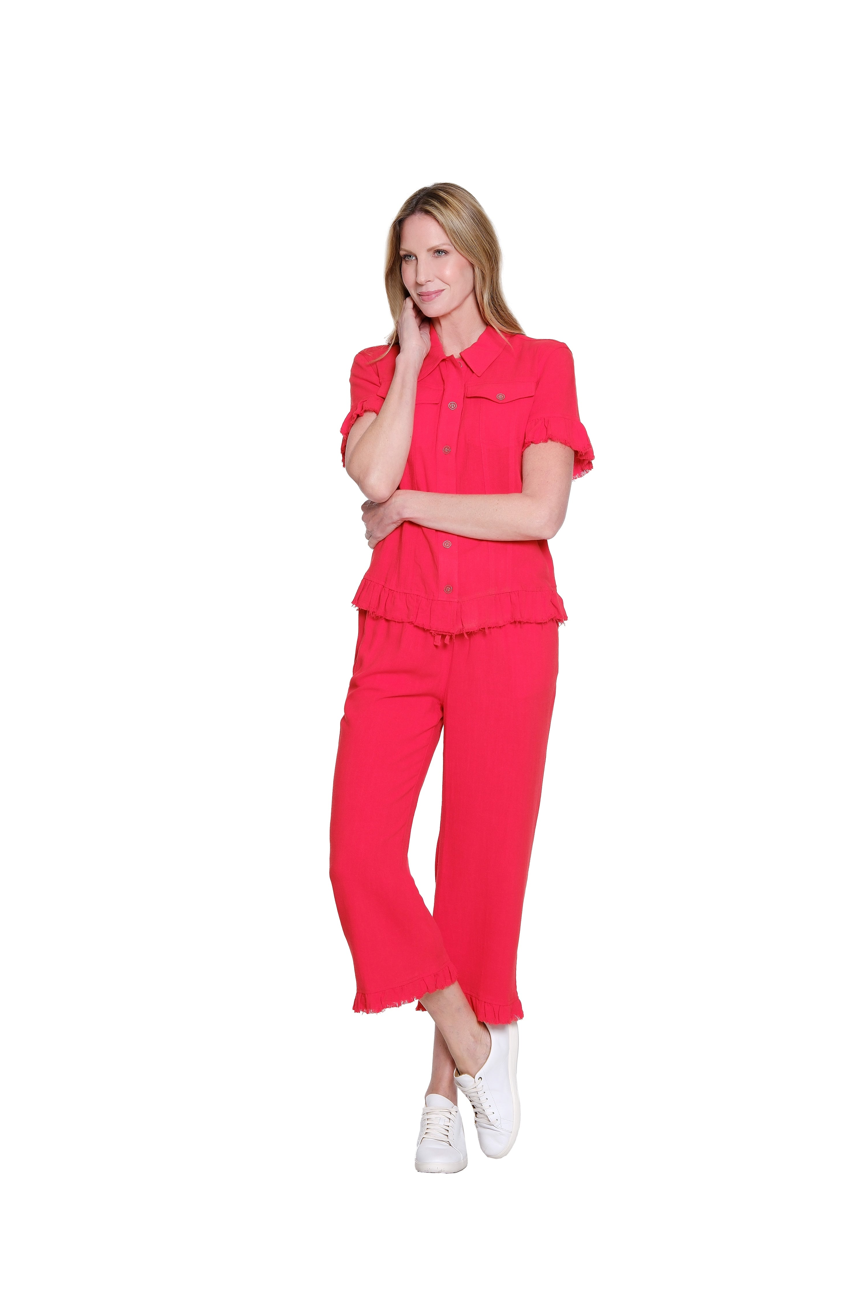 Plus Ruffle Hem Crop Pant - Poppy