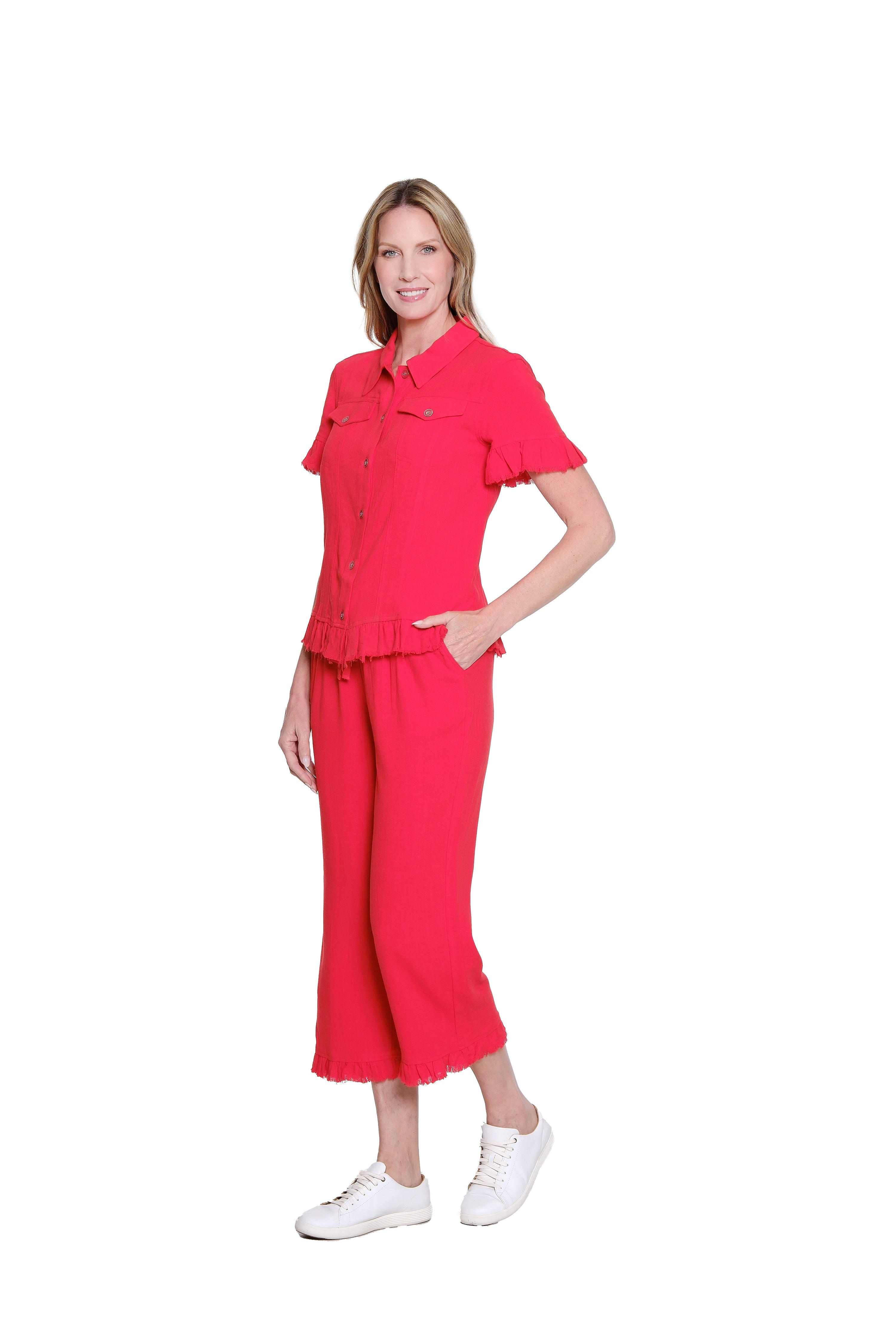 Plus Ruffle Hem Crop Pant - Poppy