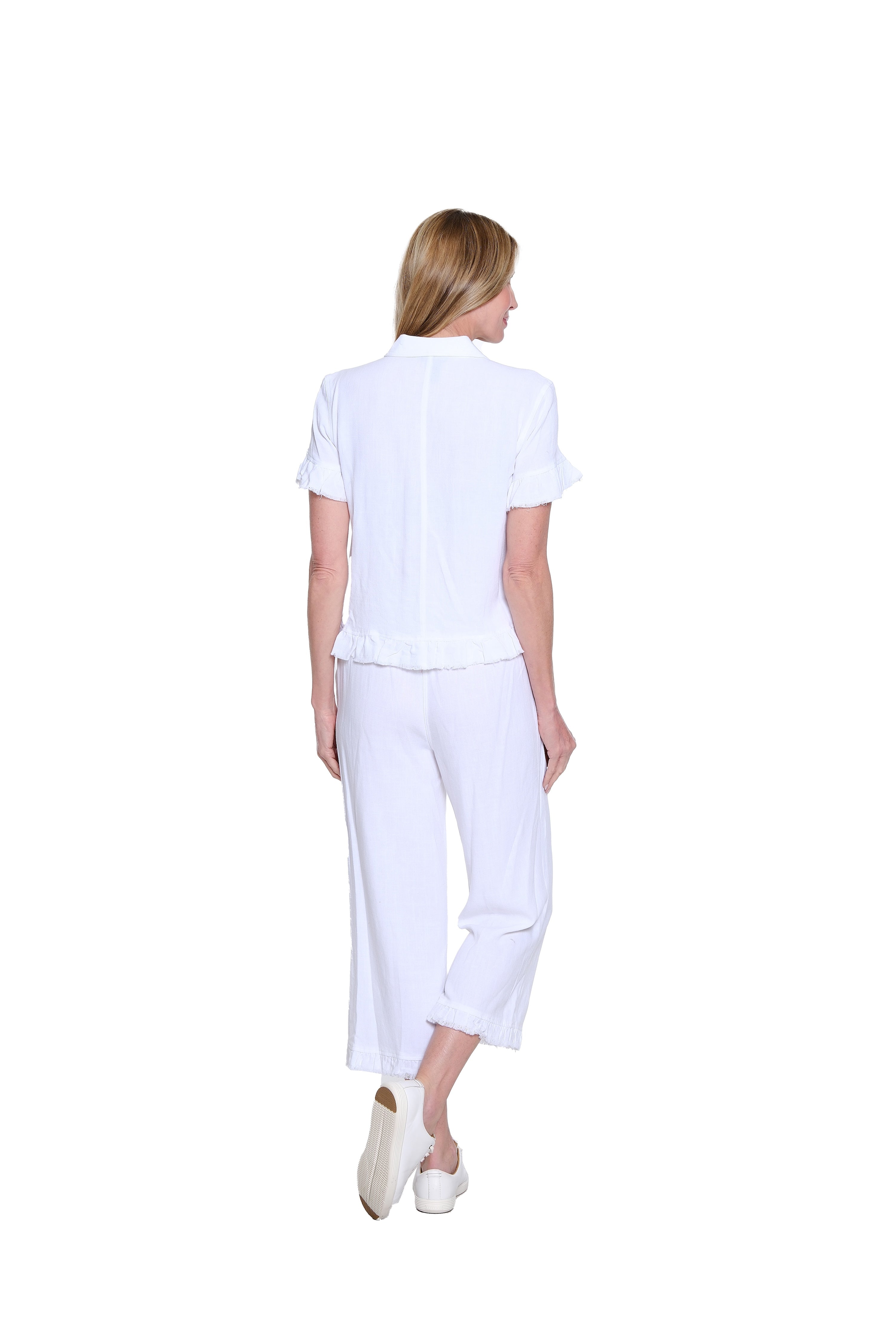 Plus Size Ruffle Hem Crop Pant - White