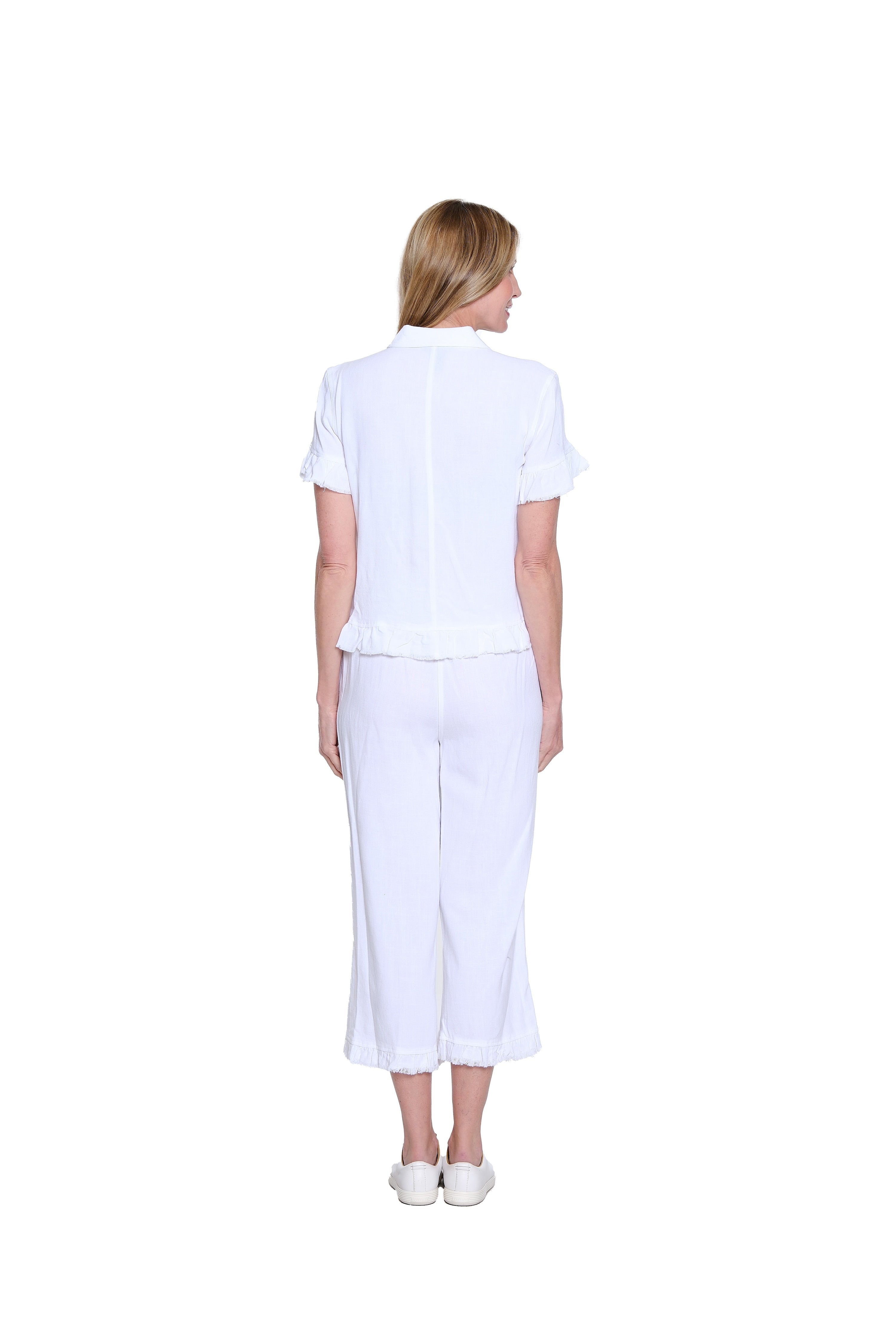 Plus Size Ruffle Hem Crop Pant - White