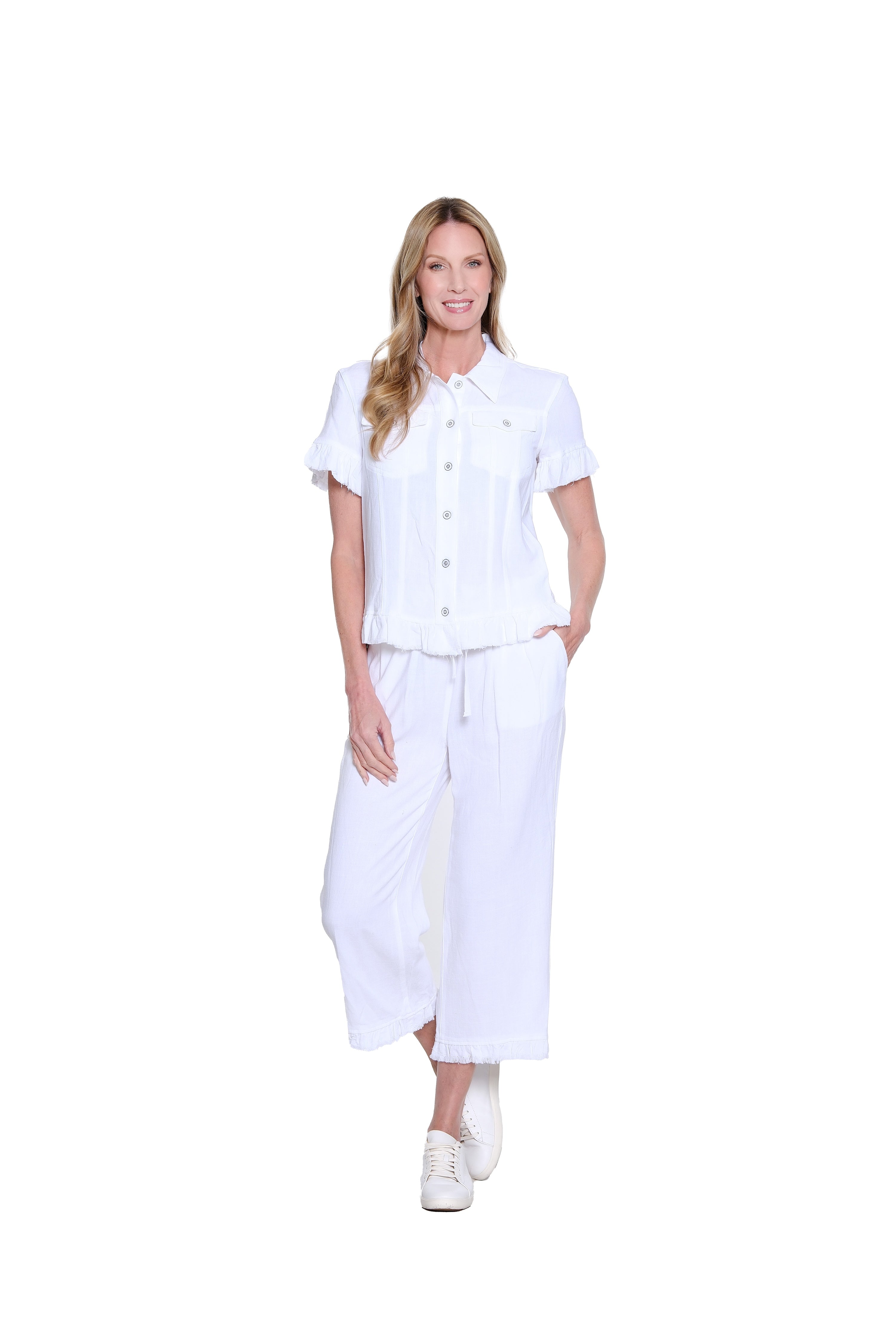 Plus Size Ruffle Hem Crop Pant - White