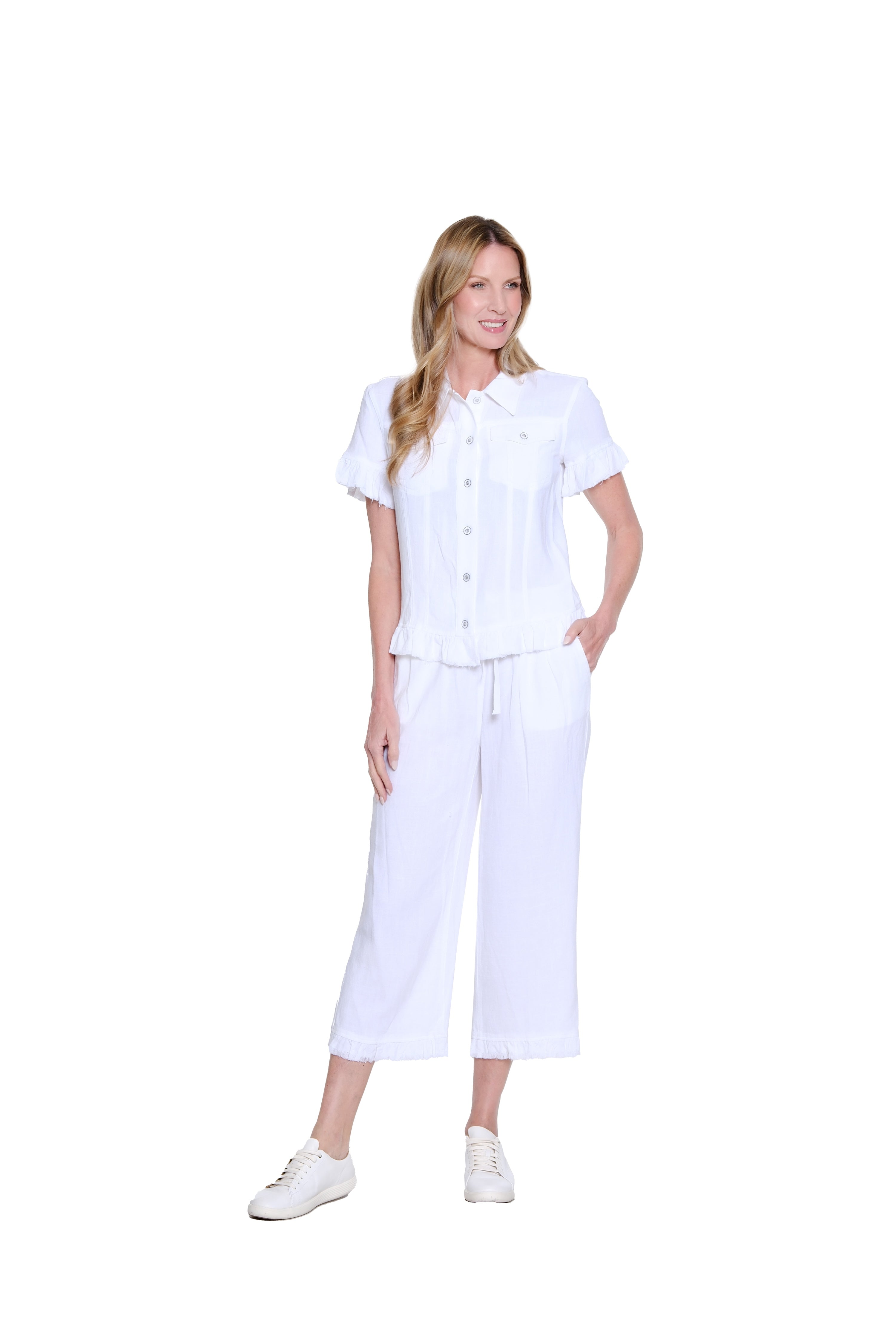 Plus Size Ruffle Hem Crop Pant - White