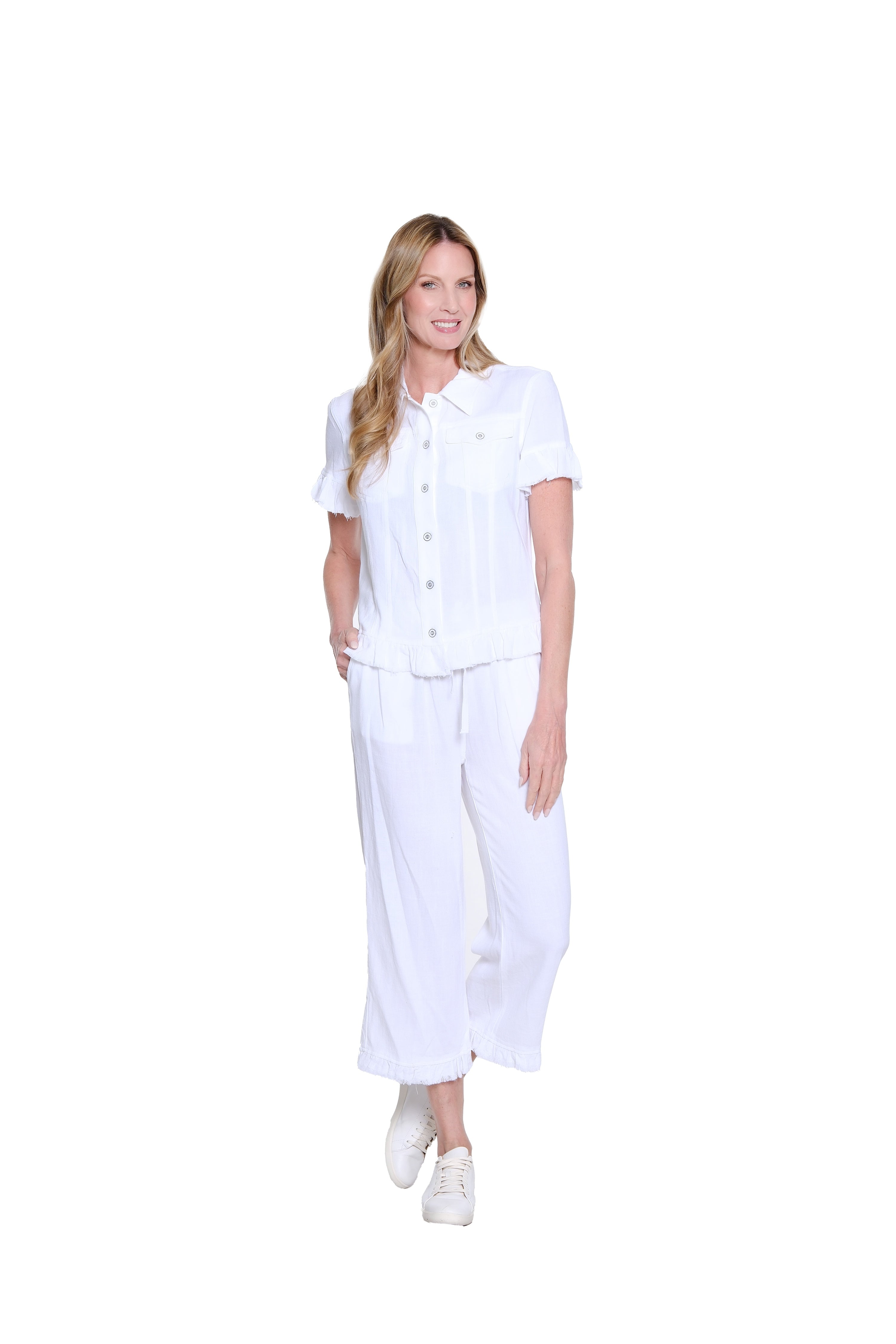 Plus Size Ruffle Hem Crop Pant - White
