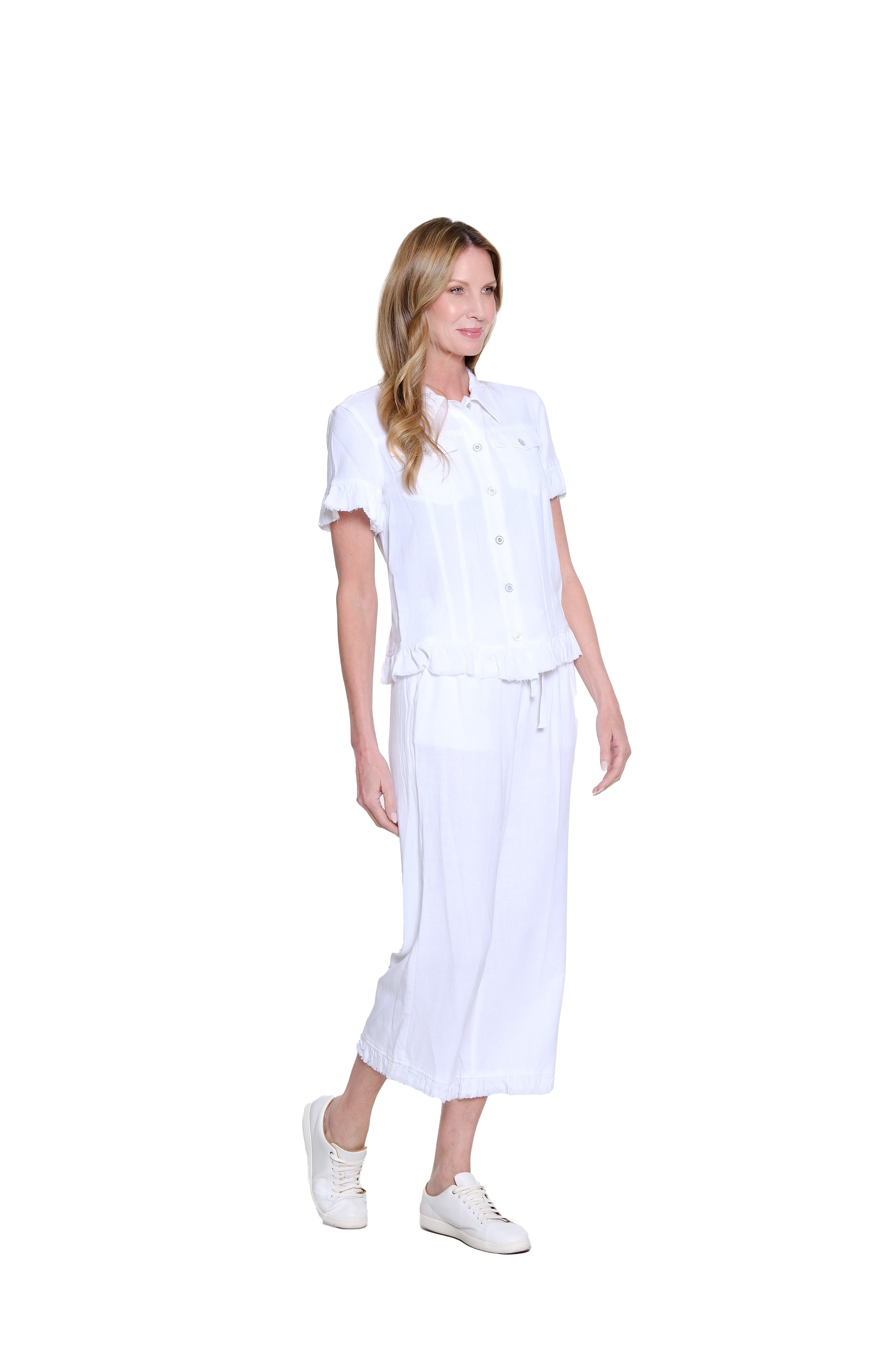 Plus Size Ruffle Hem Crop Pant - White