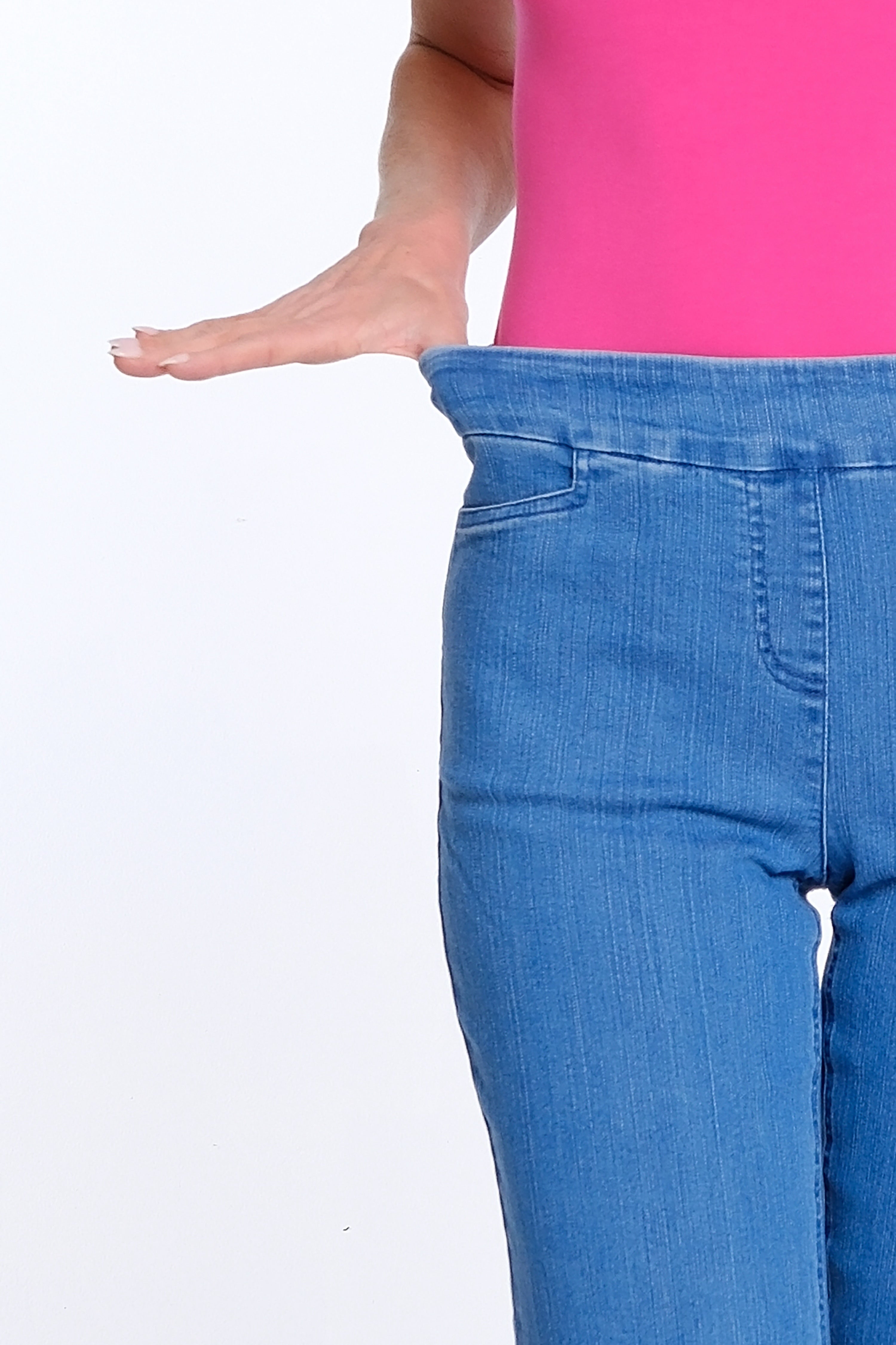 Denim Crop Pant with X-Strap Hem - Medium Denim