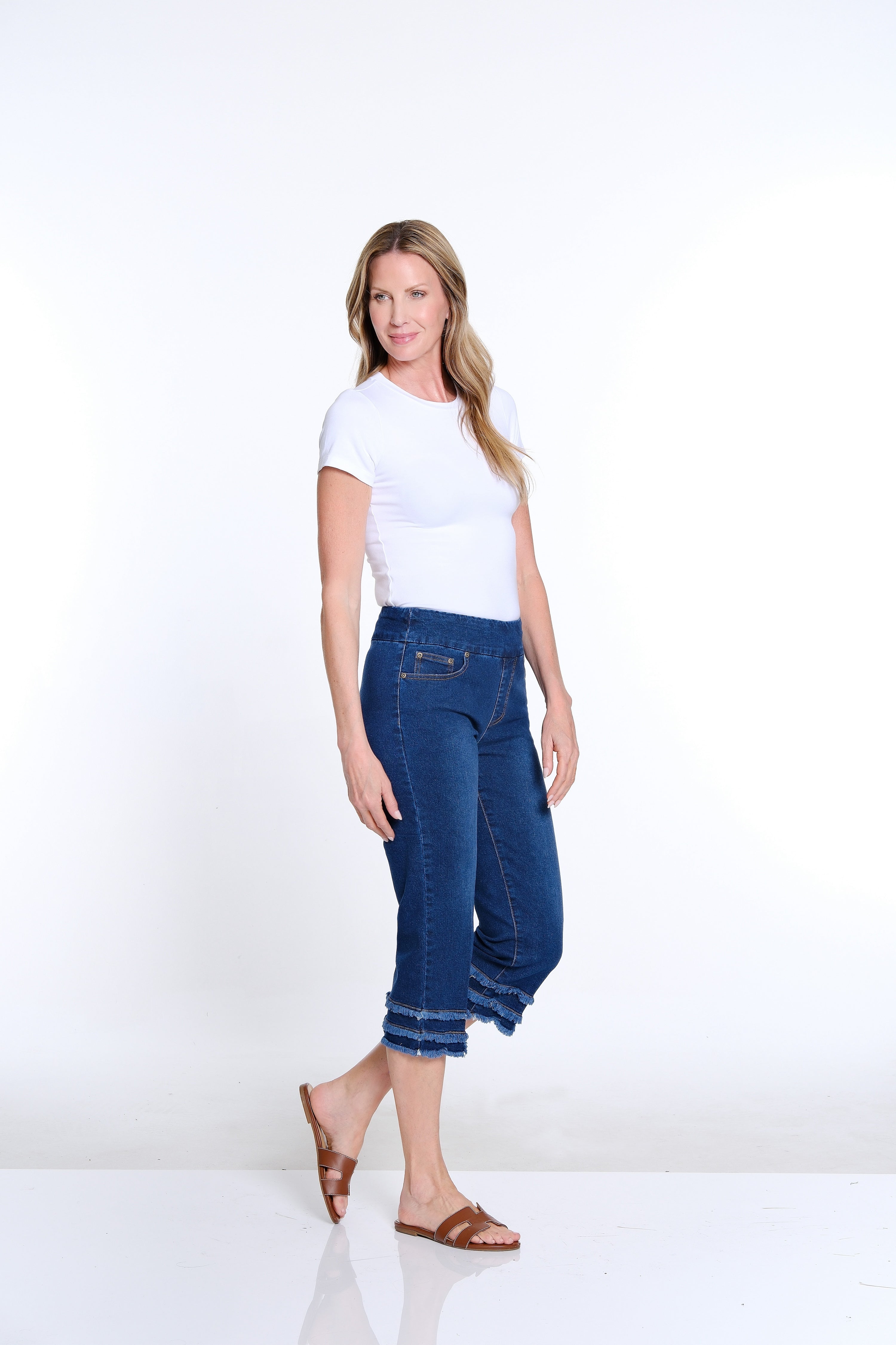 Capri Jean with Triple Fringe Hem - Dark Indigo
