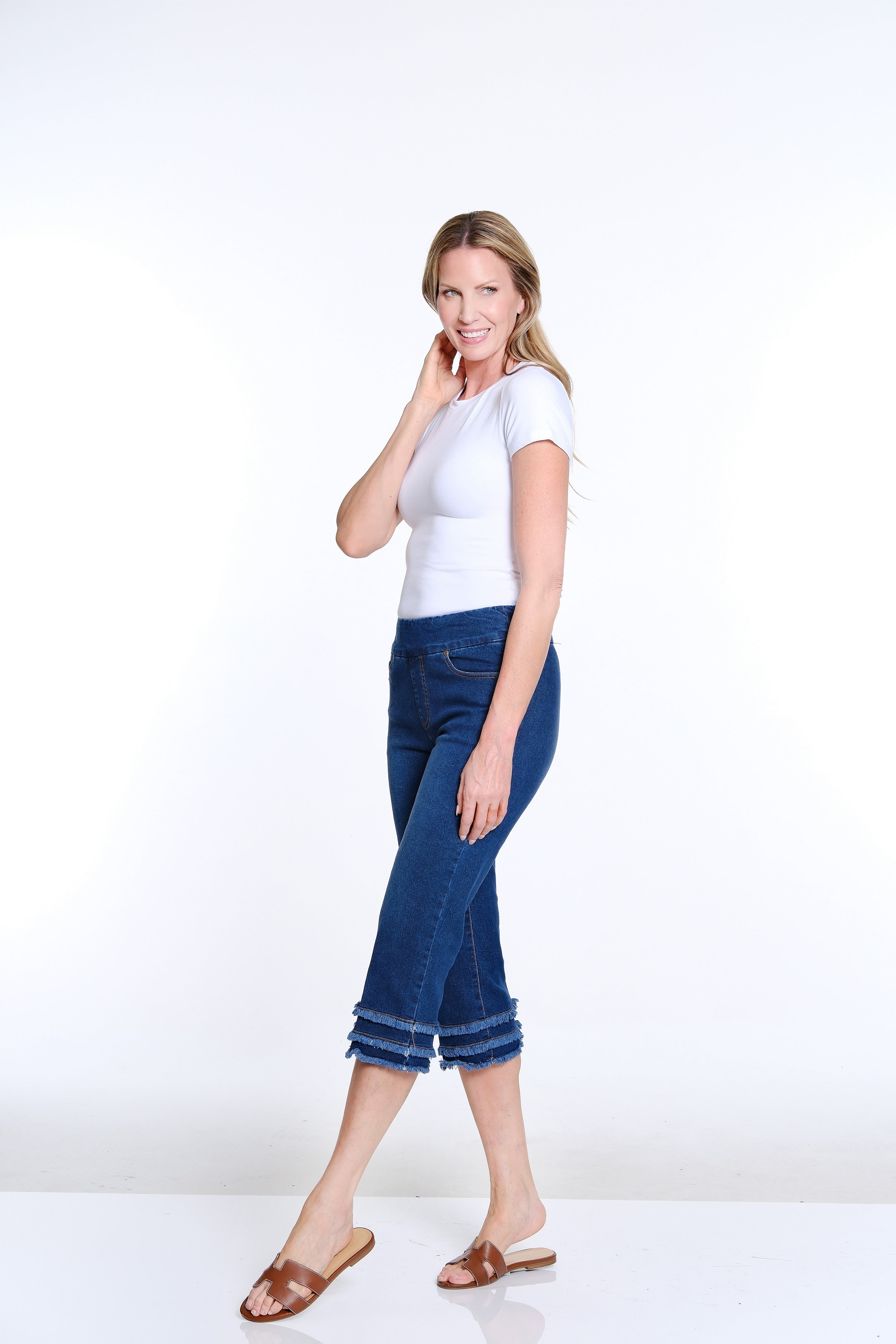 Capri Jean with Triple Fringe Hem - Dark Indigo