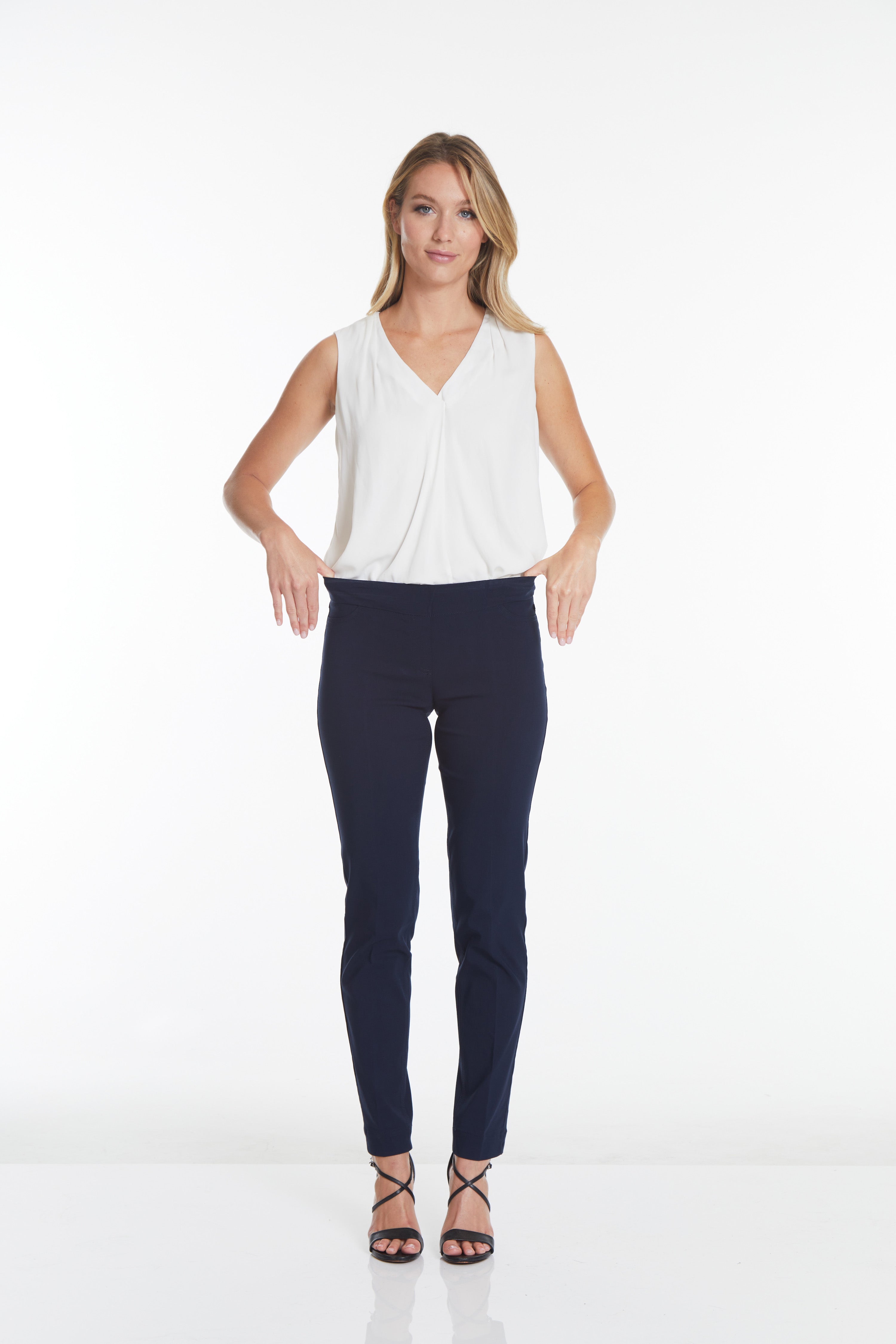 Plus Size Pull-On Solid Narrow Leg Pant With Faux Front Pockets - Midnight Blue