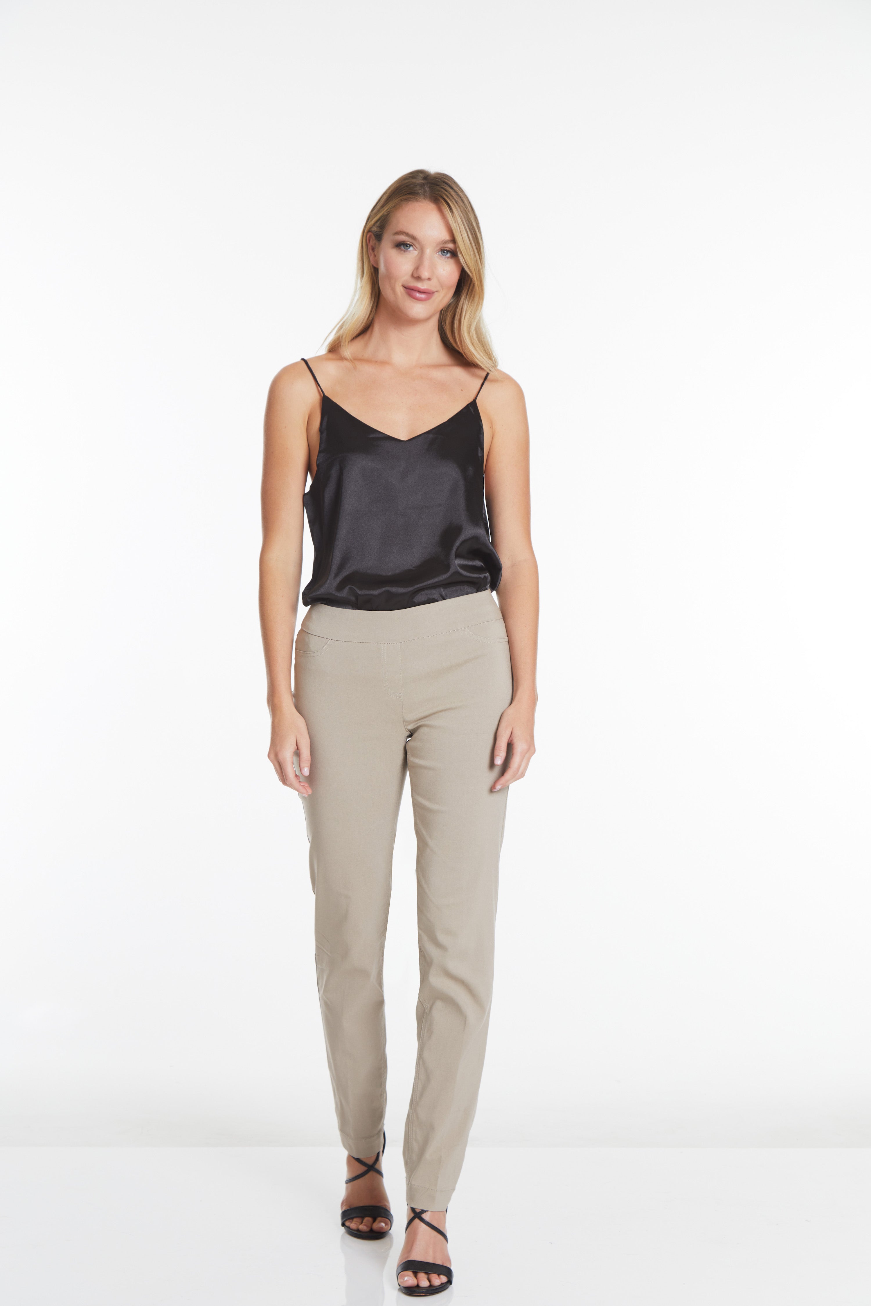 Plus Size Pull-On Solid Narrow Leg Pant With Faux Front Pockets - Stone