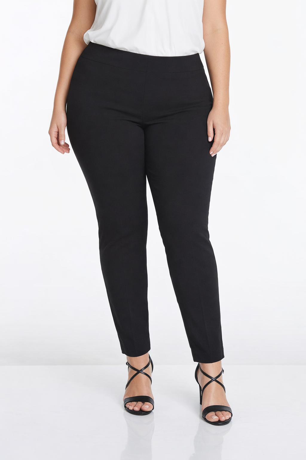 Plus Size Pull-On Solid Narrow Leg Pant With Faux Front Pockets - Black