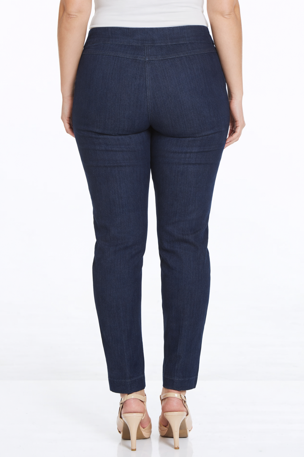 Plus Size Pull-On Solid Narrow Leg Jean With Faux Front Pockets - Denim