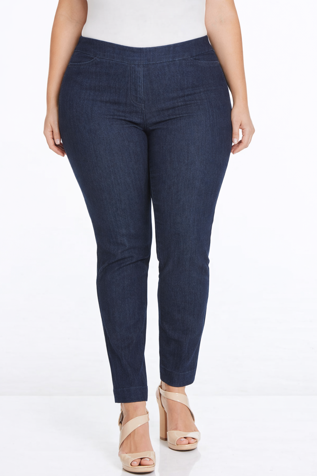 Plus Size Pull-On Solid Narrow Leg Jean With Faux Front Pockets - Denim