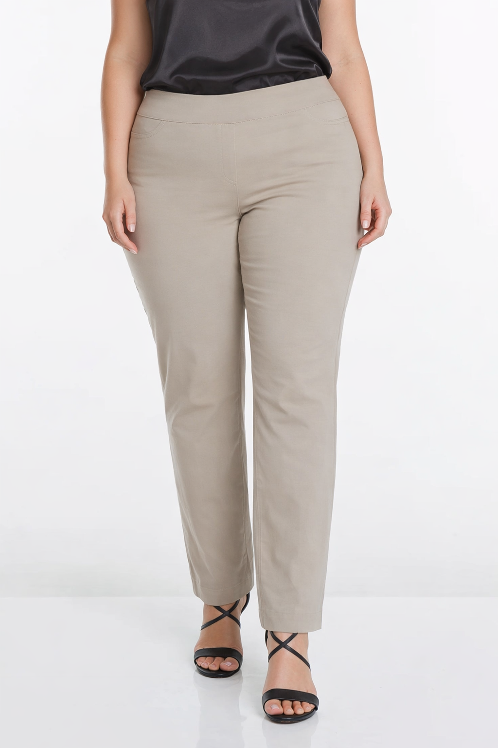 Plus Size Pull-On Solid Narrow Leg Pant With Faux Front Pockets - Stone