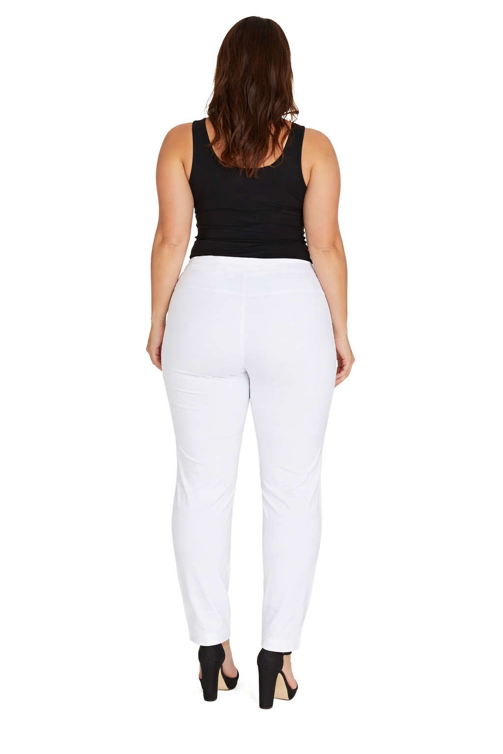 Plus Size Pull-On Solid Narrow Leg Pant With Faux Front Pockets - White